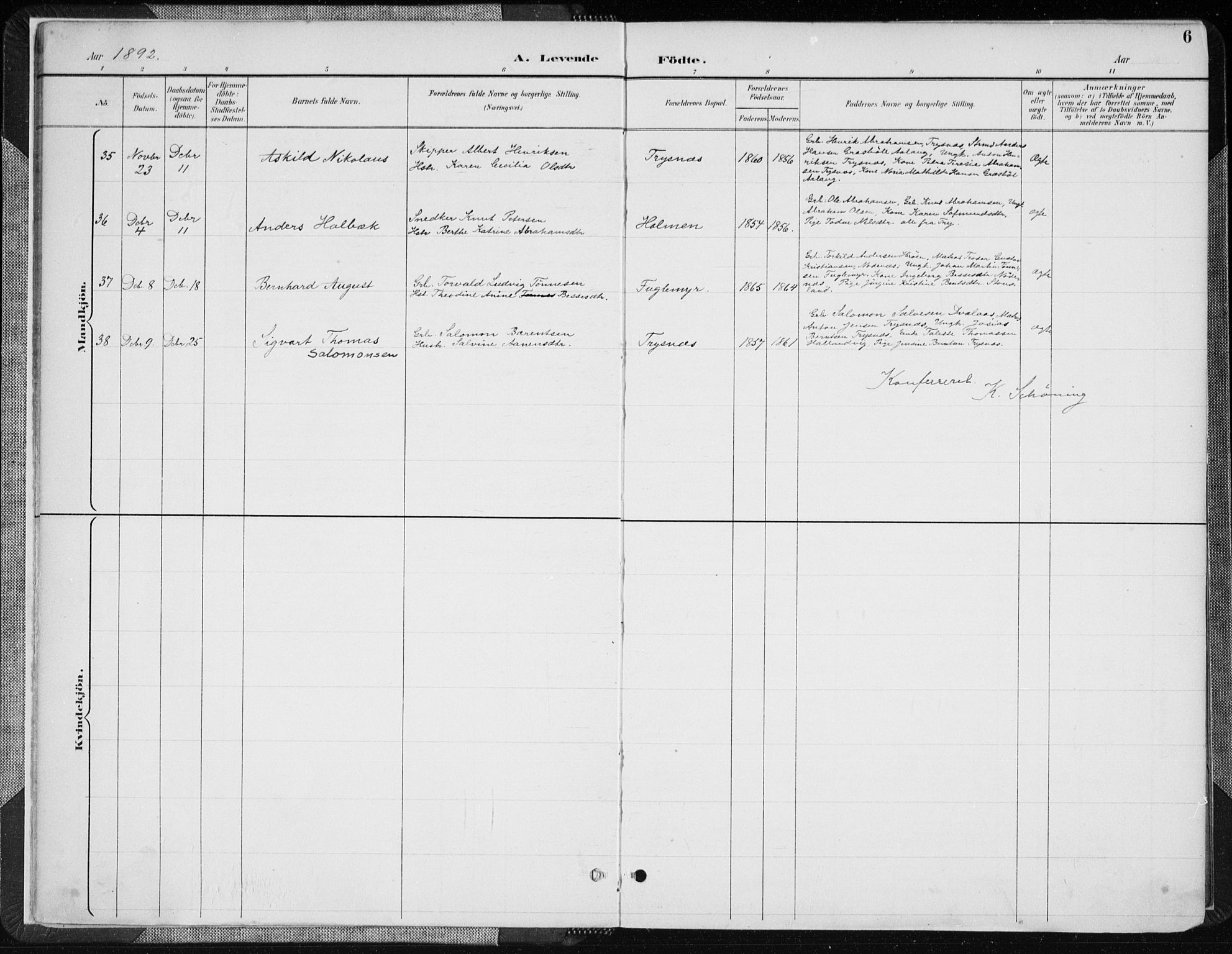 Søgne sokneprestkontor, AV/SAK-1111-0037/F/Fa/Fab/L0013: Ministerialbok nr. A 13, 1892-1911, s. 6