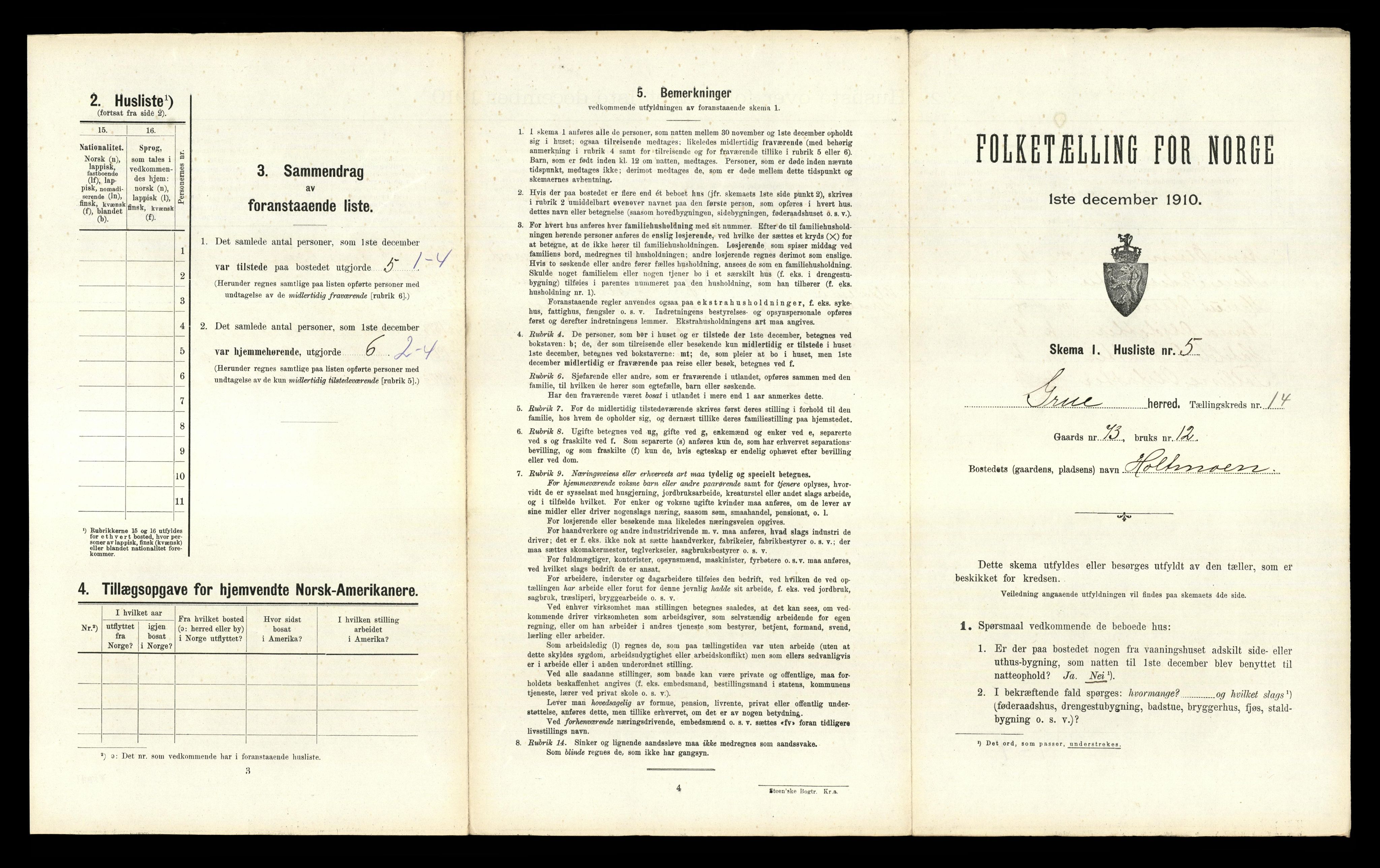 RA, Folketelling 1910 for 0423 Grue herred, 1910, s. 1709