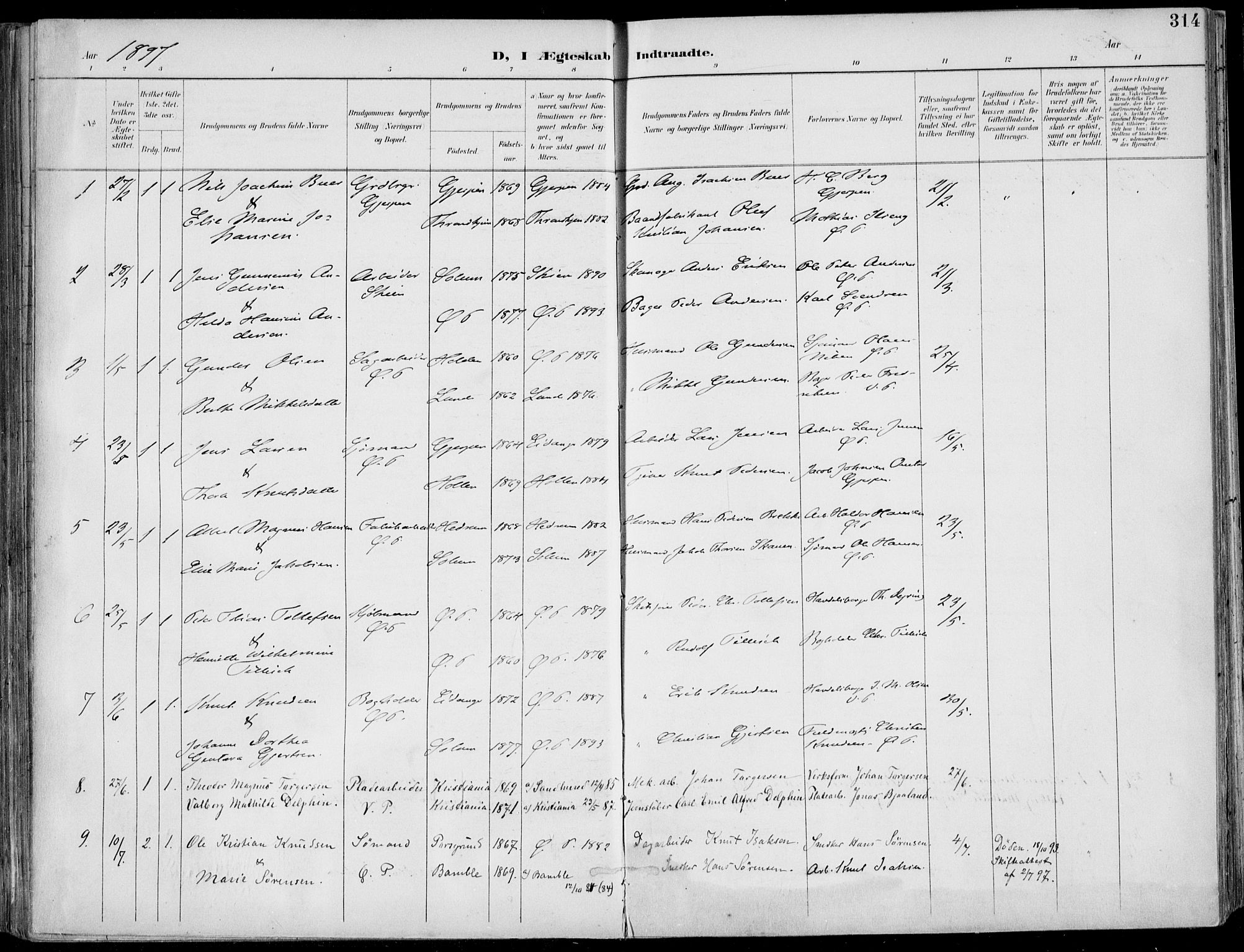 Porsgrunn kirkebøker , AV/SAKO-A-104/F/Fa/L0011: Ministerialbok nr. 11, 1895-1919, s. 314