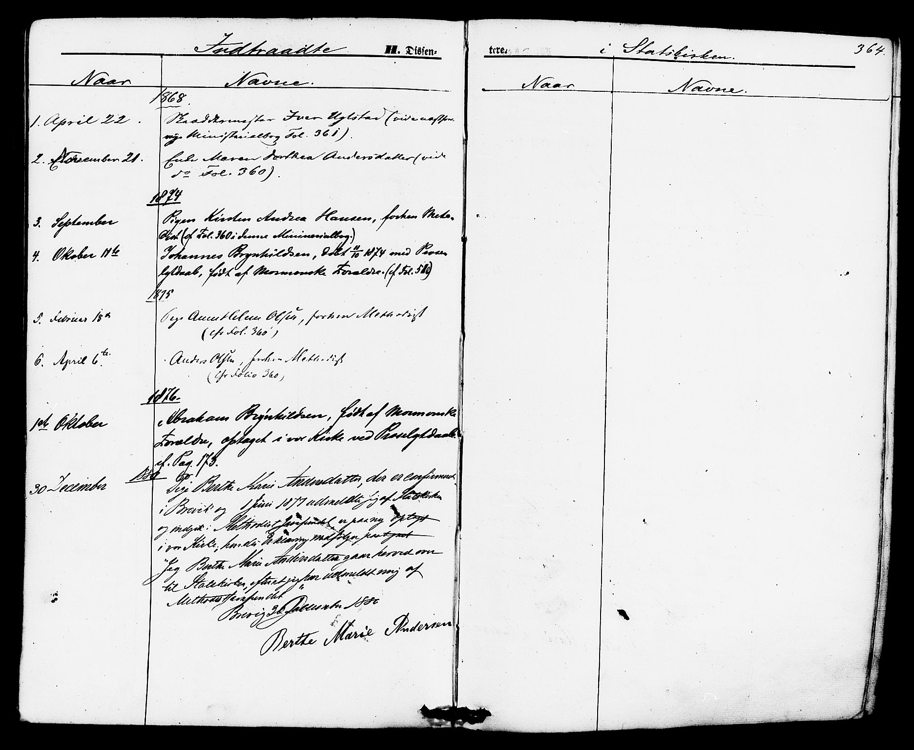 Brevik kirkebøker, AV/SAKO-A-255/F/Fa/L0006: Ministerialbok nr. 6, 1866-1881, s. 364