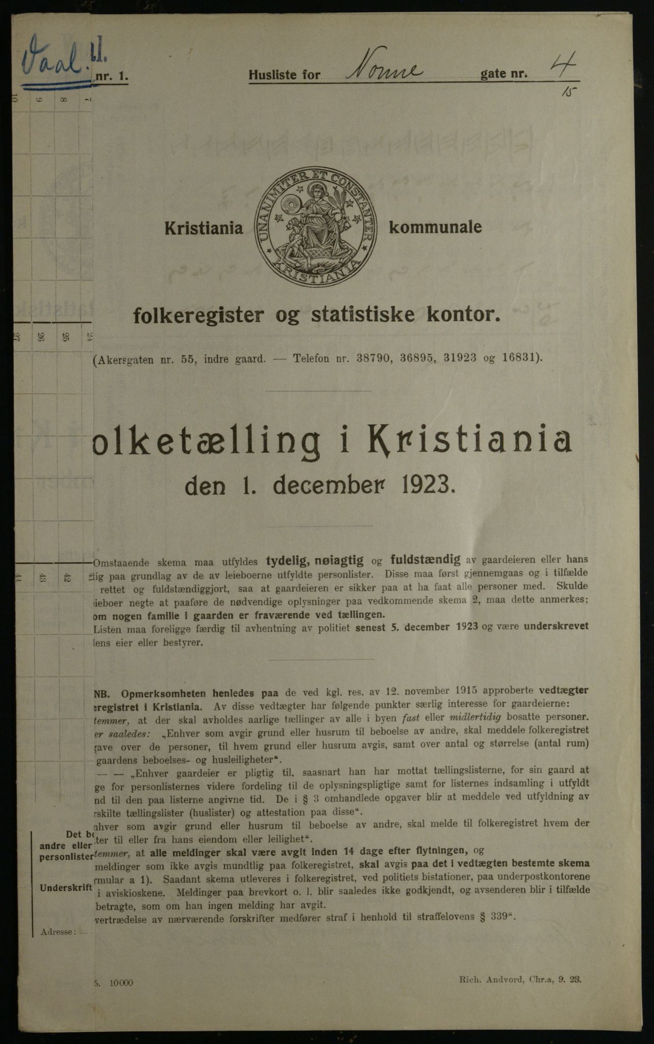 OBA, Kommunal folketelling 1.12.1923 for Kristiania, 1923, s. 78591