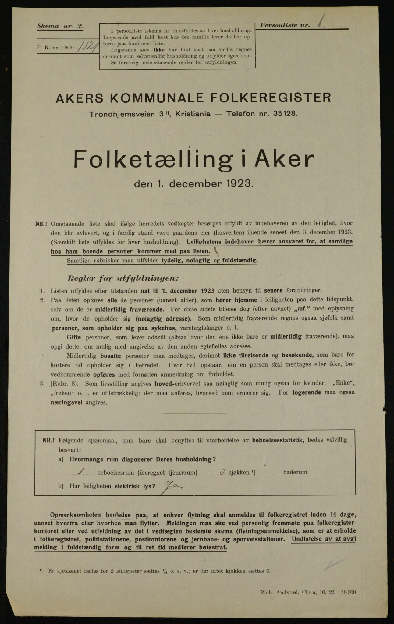 , Kommunal folketelling 1.12.1923 for Aker, 1923, s. 43203