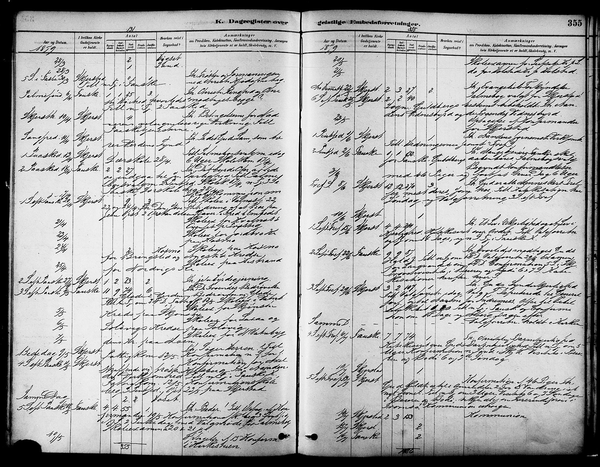 Ministerialprotokoller, klokkerbøker og fødselsregistre - Nordland, AV/SAT-A-1459/852/L0740: Ministerialbok nr. 852A10, 1878-1894, s. 355