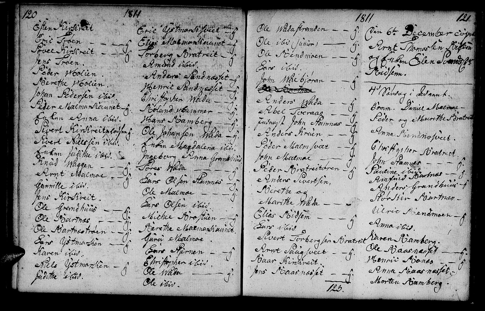 Ministerialprotokoller, klokkerbøker og fødselsregistre - Nord-Trøndelag, SAT/A-1458/745/L0432: Klokkerbok nr. 745C01, 1802-1814, s. 120-121