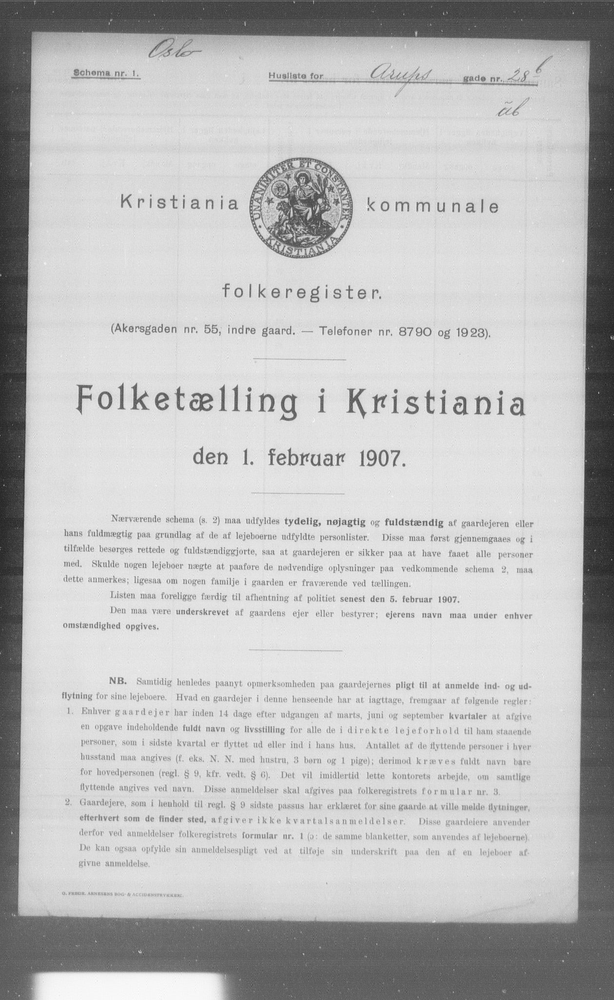 OBA, Kommunal folketelling 1.2.1907 for Kristiania kjøpstad, 1907, s. 1316