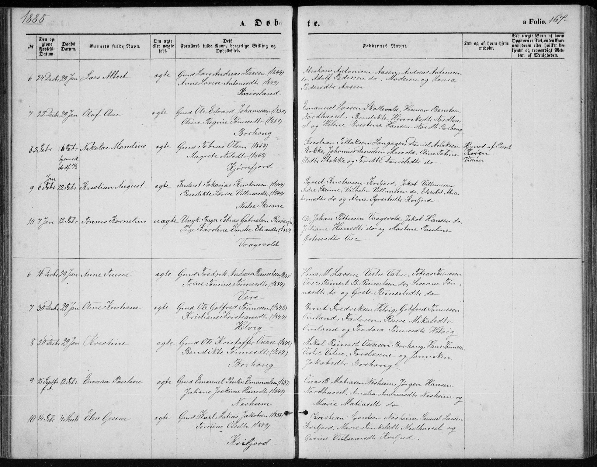 Lista sokneprestkontor, AV/SAK-1111-0027/F/Fb/L0004: Klokkerbok nr. B 4, 1877-1891, s. 167