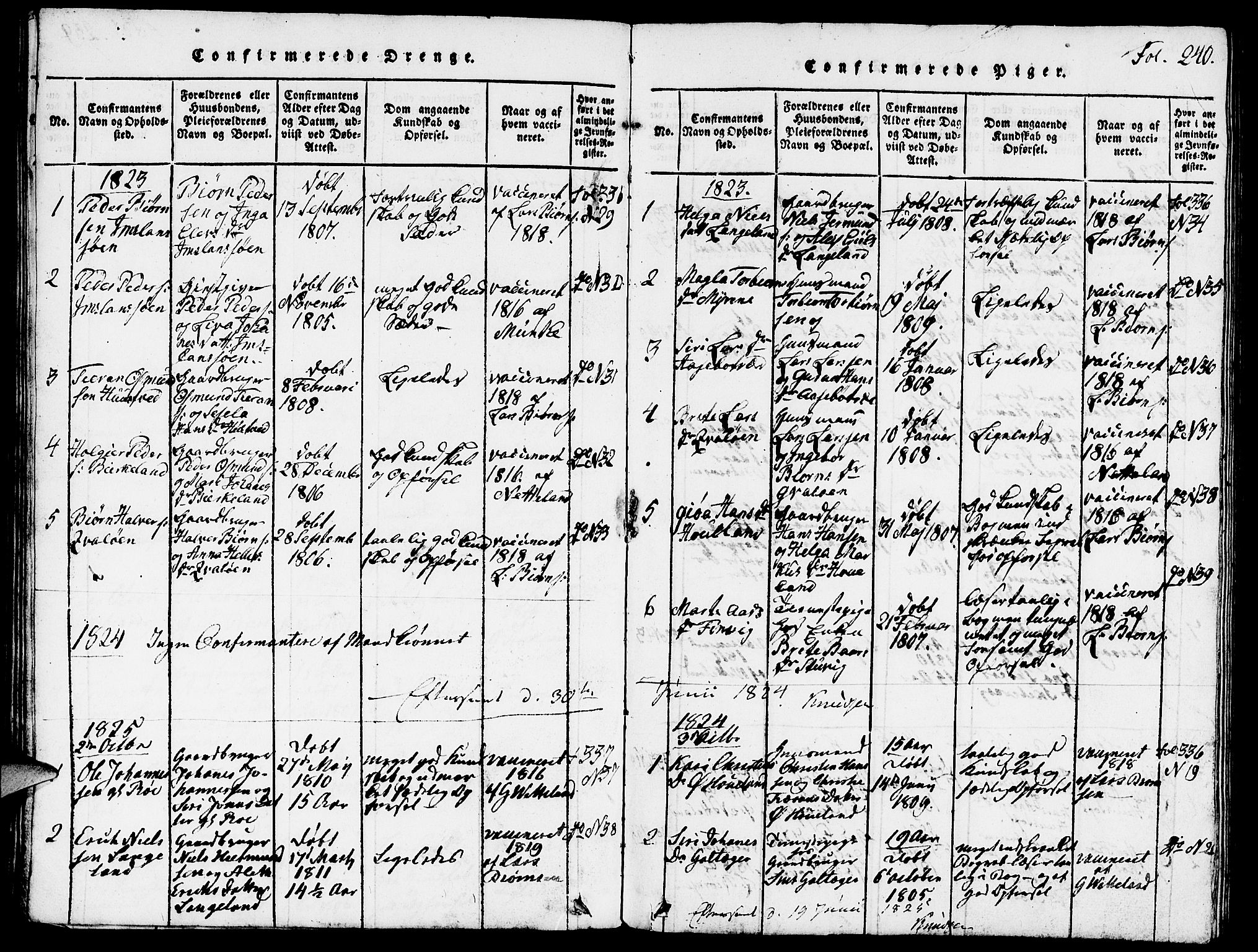 Vikedal sokneprestkontor, AV/SAST-A-101840/01/V: Klokkerbok nr. B 3, 1816-1867, s. 240