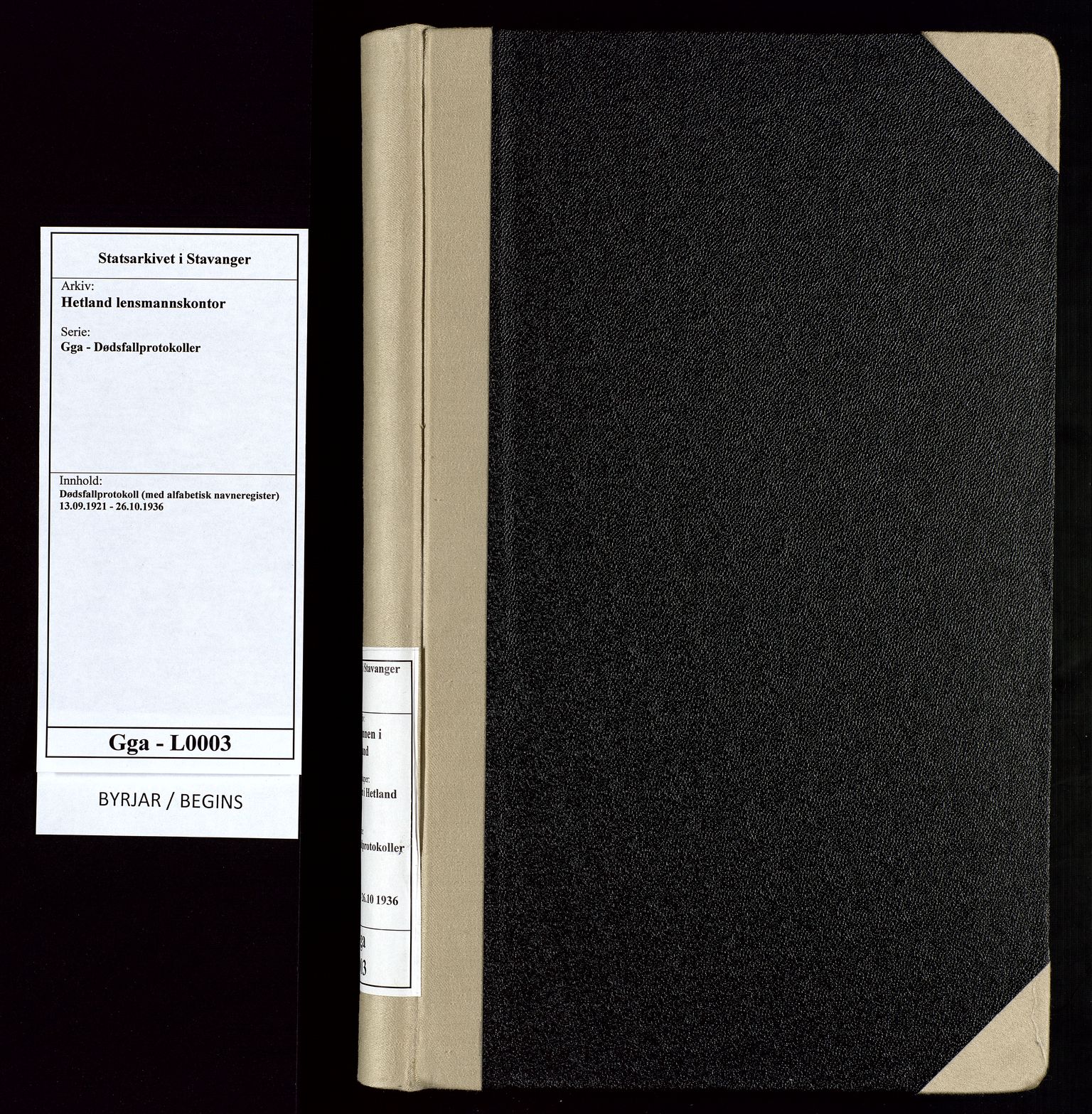 Hetland lensmannskontor, SAST/A-100101/Gga/L0003: Dødsfallprotokoll (med alfabetisk navneregister), 1921-1936