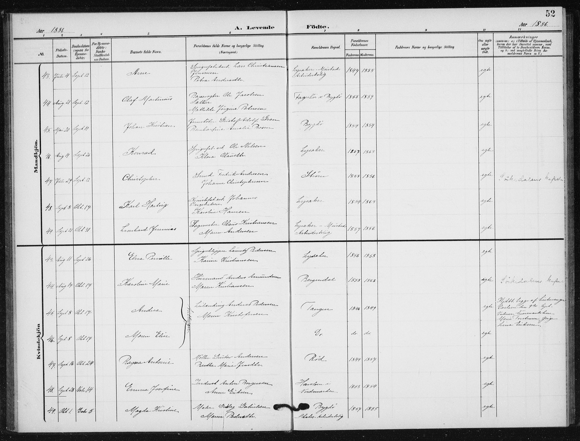 Vestre Aker prestekontor Kirkebøker, AV/SAO-A-10025/F/Fb/L0001: Ministerialbok nr. II 1, 1880-1906, s. 52