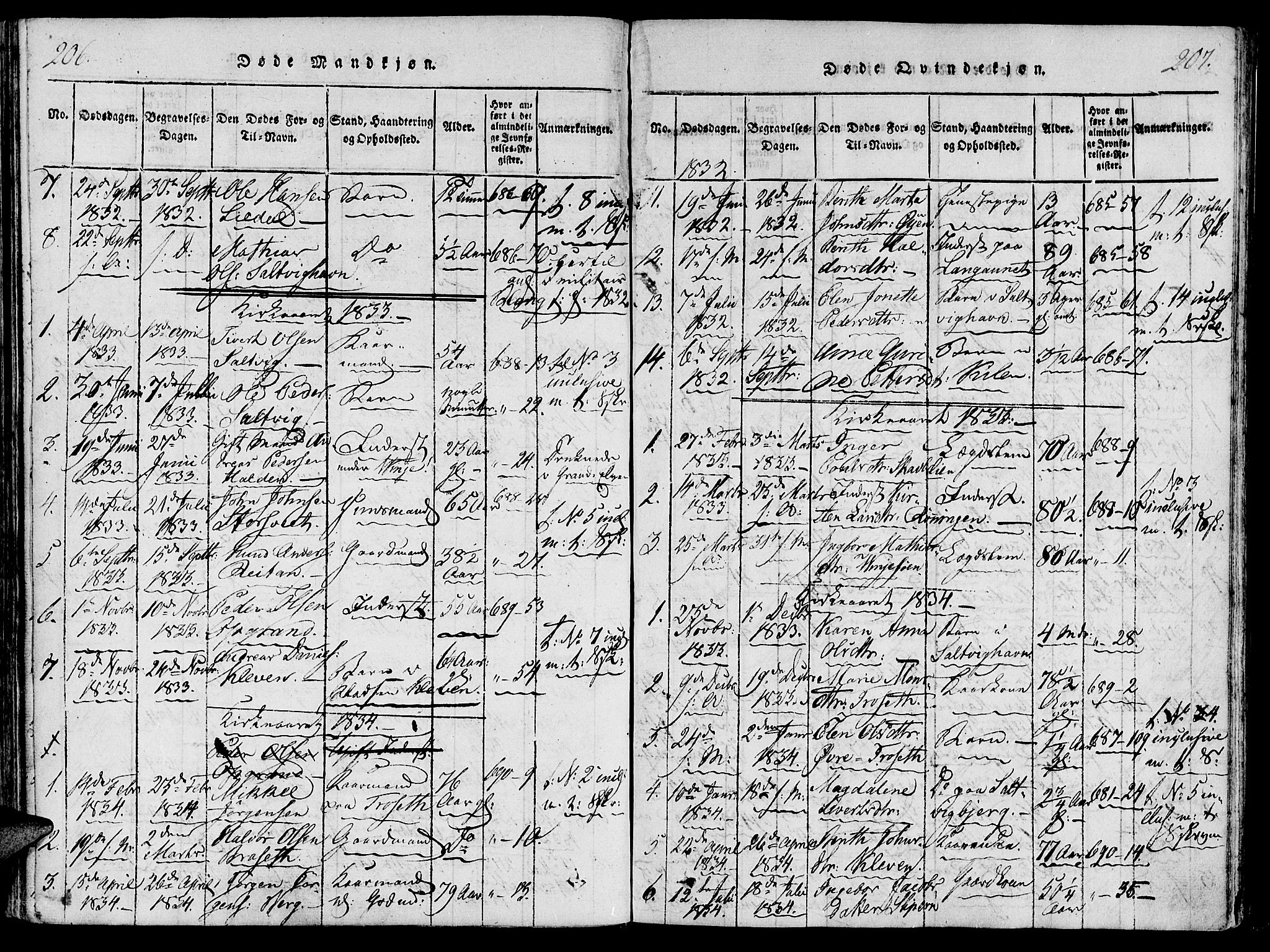 Ministerialprotokoller, klokkerbøker og fødselsregistre - Nord-Trøndelag, AV/SAT-A-1458/733/L0322: Ministerialbok nr. 733A01, 1817-1842, s. 206-207