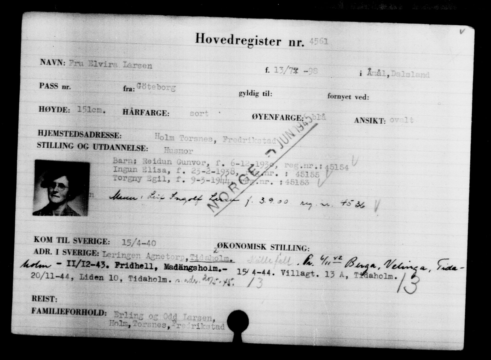 Utenriksstasjonene, Legasjonen i Stockholm, Flyktningkontoret, AV/RA-S-6753/V/Va/L0004: Kjesäterkartoteket, flyktninger med registreringsnr. 3496-6610, 1940-1945, s. 1269