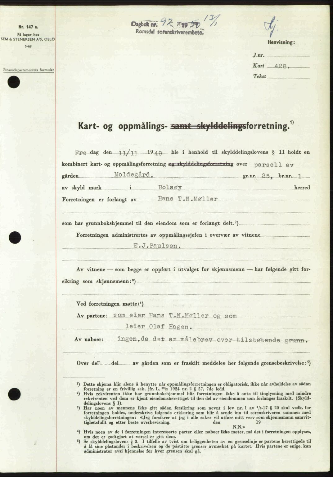 Romsdal sorenskriveri, SAT/A-4149/1/2/2C: Pantebok nr. A32, 1950-1950, Dagboknr: 92/1950