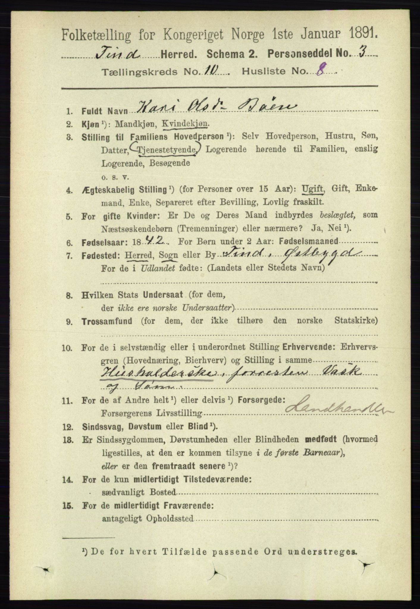 RA, Folketelling 1891 for 0826 Tinn herred, 1891, s. 2016