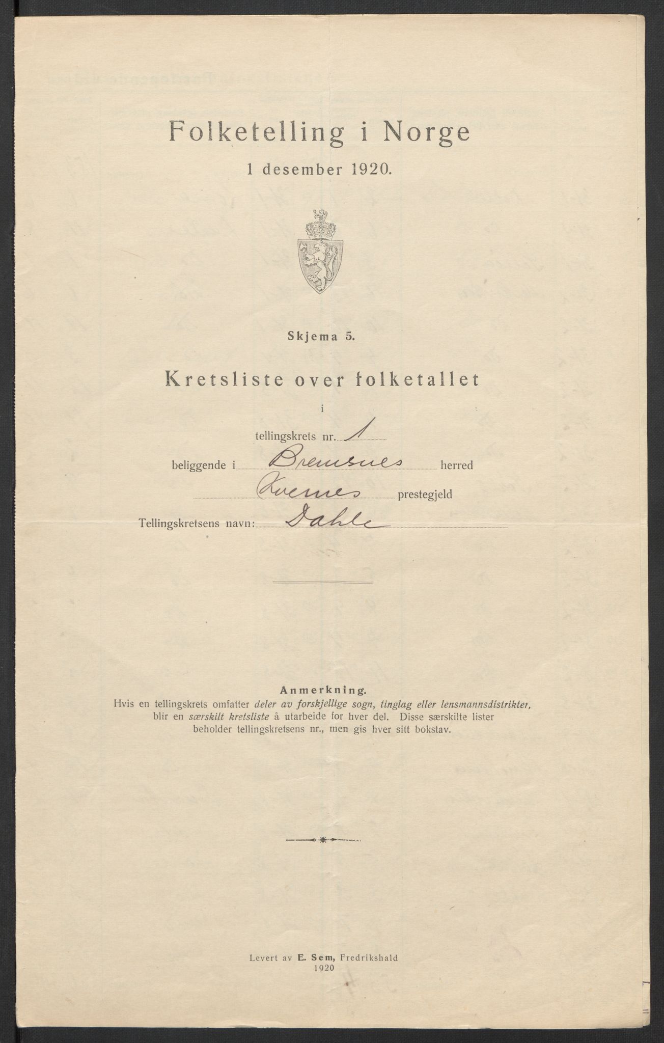 SAT, Folketelling 1920 for 1554 Bremsnes herred, 1920, s. 6