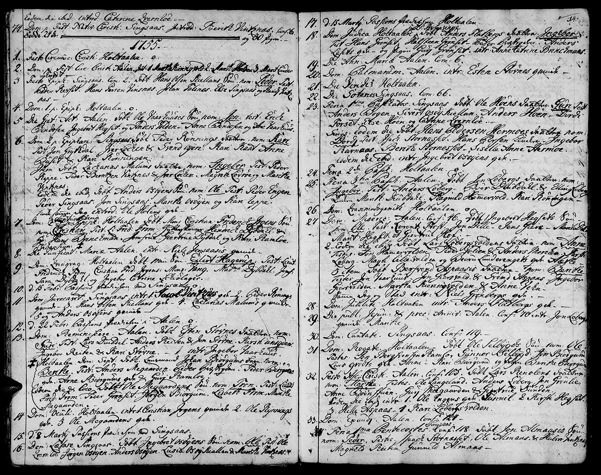 Ministerialprotokoller, klokkerbøker og fødselsregistre - Sør-Trøndelag, AV/SAT-A-1456/685/L0952: Ministerialbok nr. 685A01, 1745-1804, s. 14