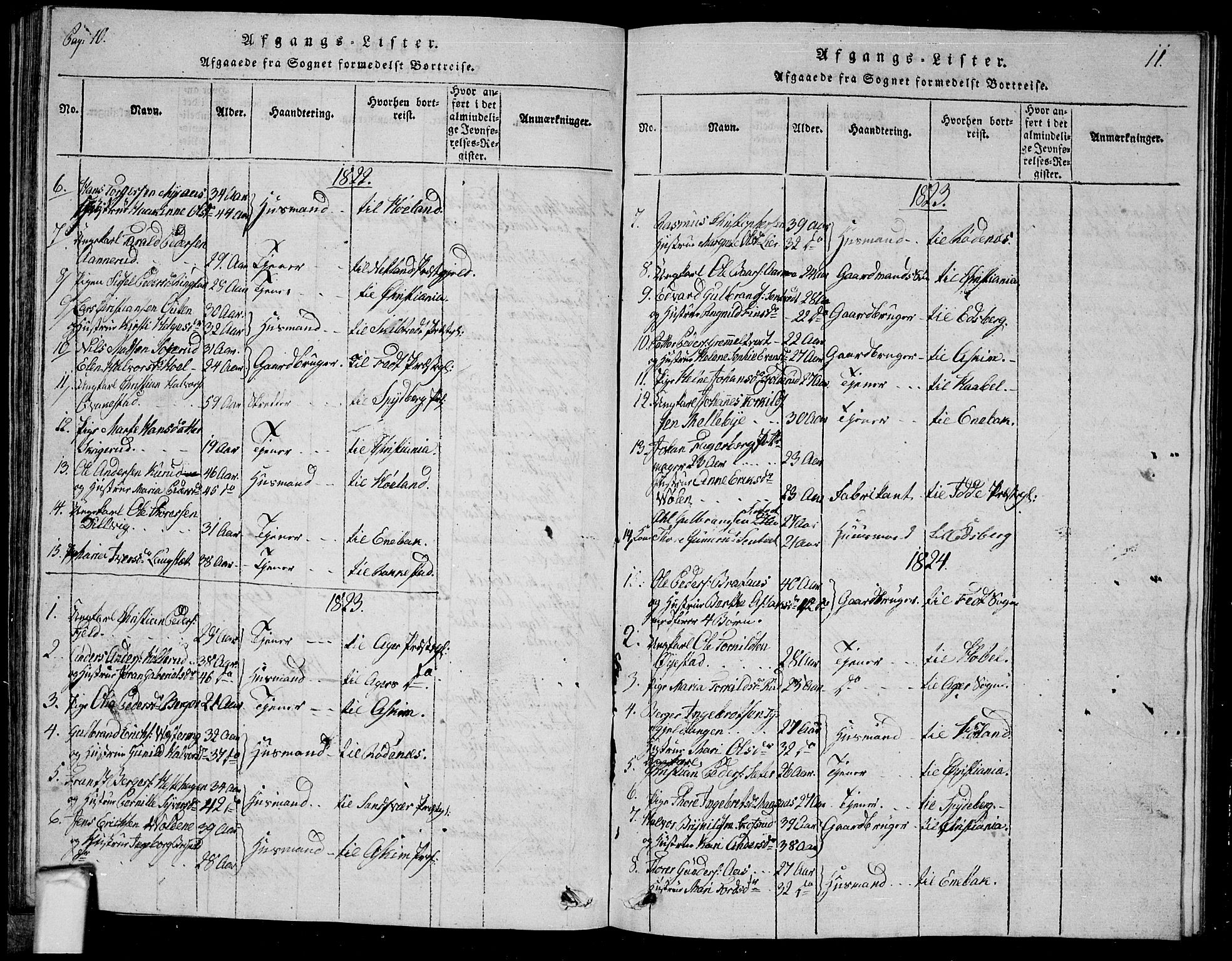 Trøgstad prestekontor Kirkebøker, SAO/A-10925/G/Ga/L0001: Klokkerbok nr. I 1, 1815-1831, s. 10-11
