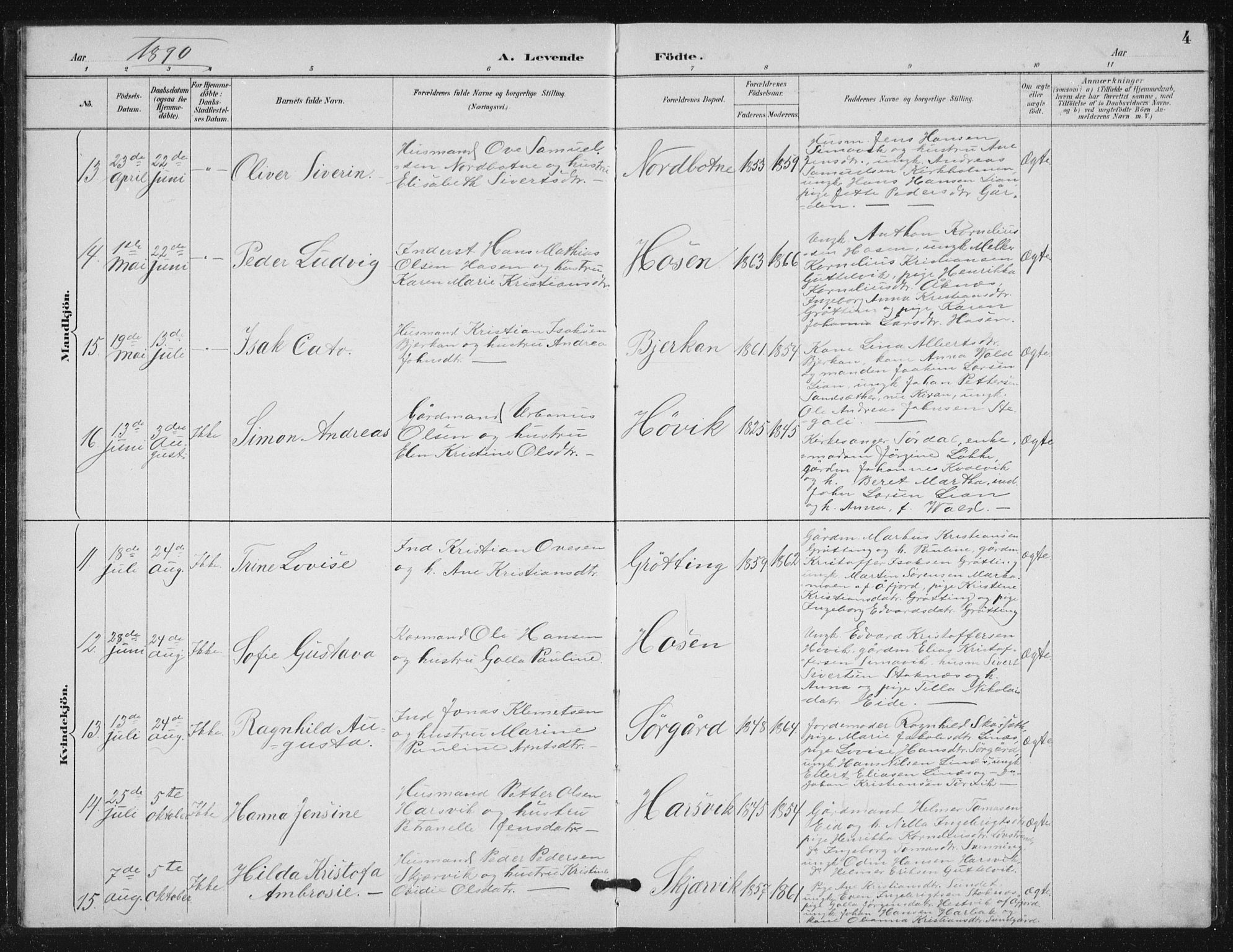 Ministerialprotokoller, klokkerbøker og fødselsregistre - Sør-Trøndelag, AV/SAT-A-1456/656/L0698: Klokkerbok nr. 656C04, 1890-1904, s. 4