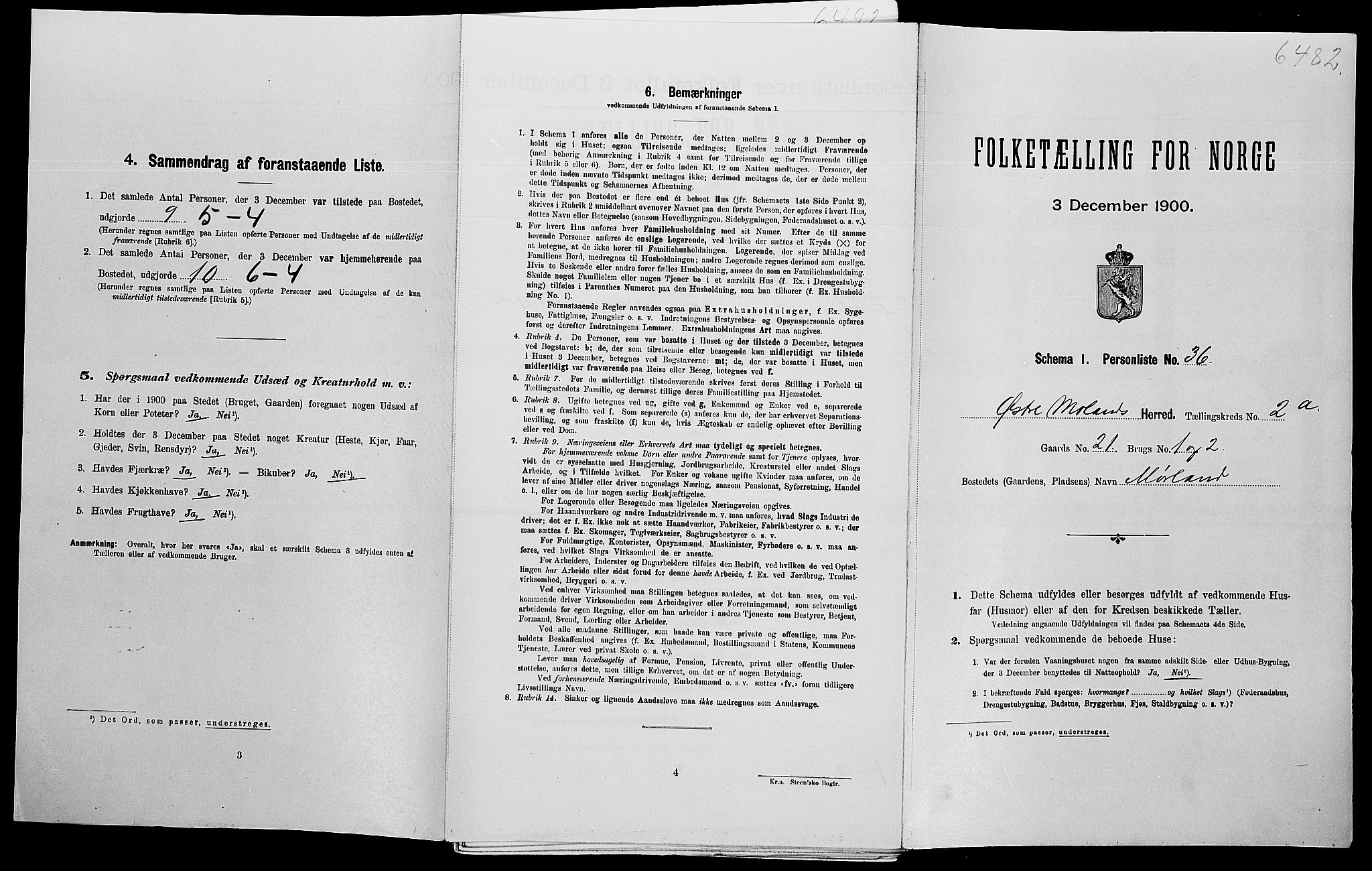 SAK, Folketelling 1900 for 0918 Austre Moland herred, 1900, s. 278