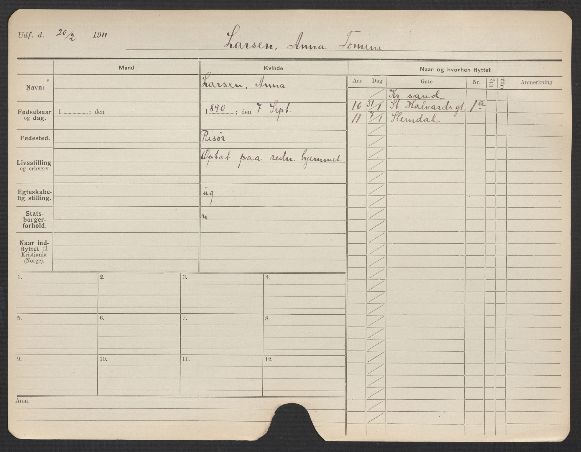 Oslo folkeregister, Registerkort, AV/SAO-A-11715/F/Fa/Fac/L0019: Kvinner, 1906-1914, s. 822a