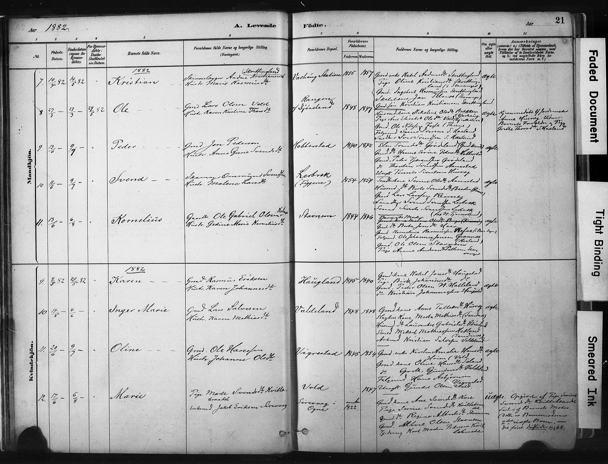 Hå sokneprestkontor, AV/SAST-A-101801/001/30BA/L0011: Ministerialbok nr. A 10, 1879-1900, s. 21