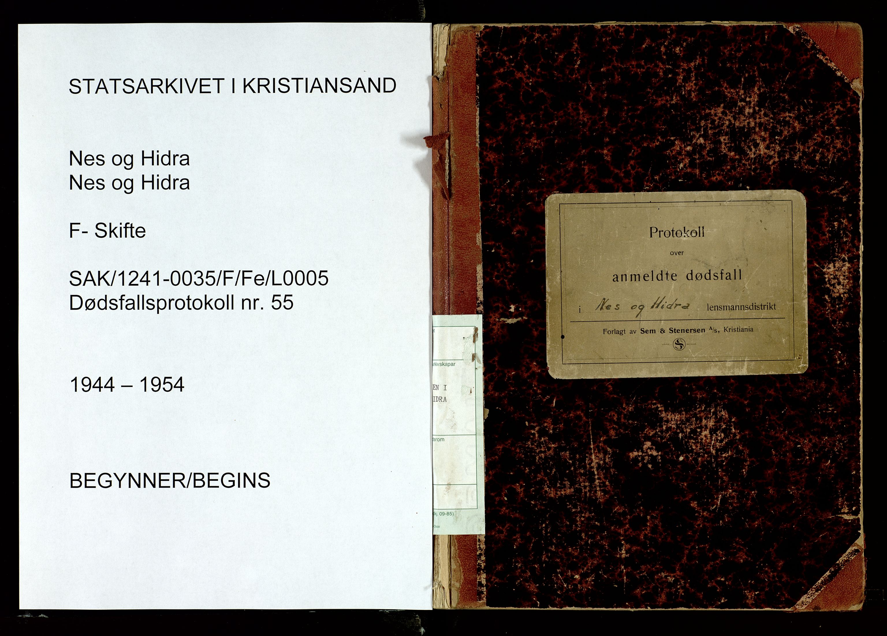 Nes og Hidra lensmannskontor, SAK/1241-0035/F/Fe/L0005: Anmeldte dødsfall nr 55, 1944-1954