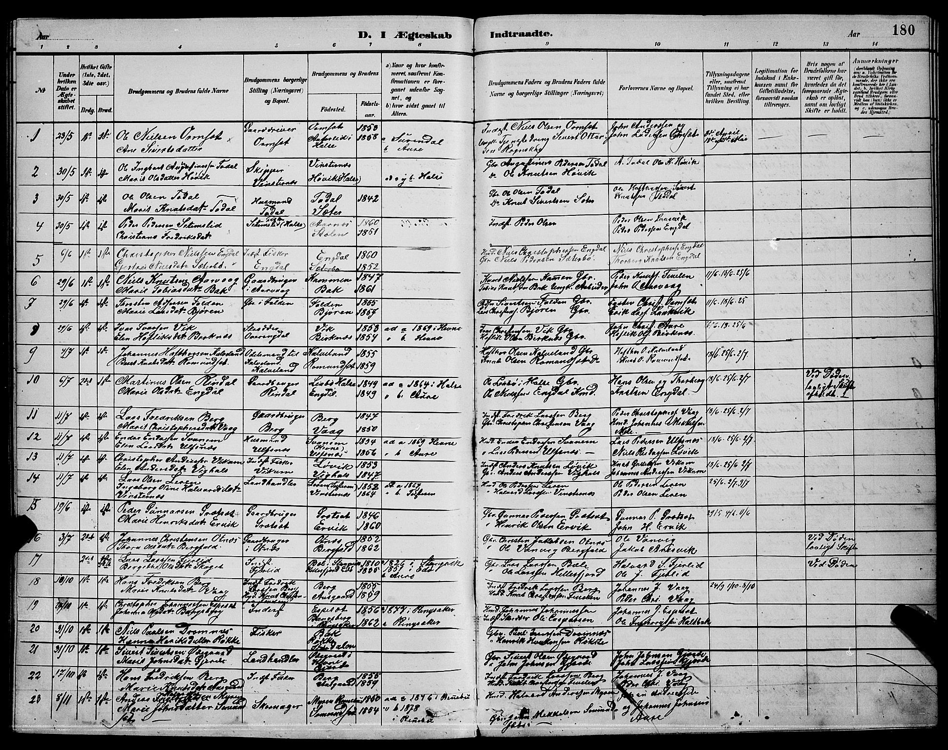 Ministerialprotokoller, klokkerbøker og fødselsregistre - Møre og Romsdal, AV/SAT-A-1454/578/L0909: Klokkerbok nr. 578C02, 1882-1900, s. 180