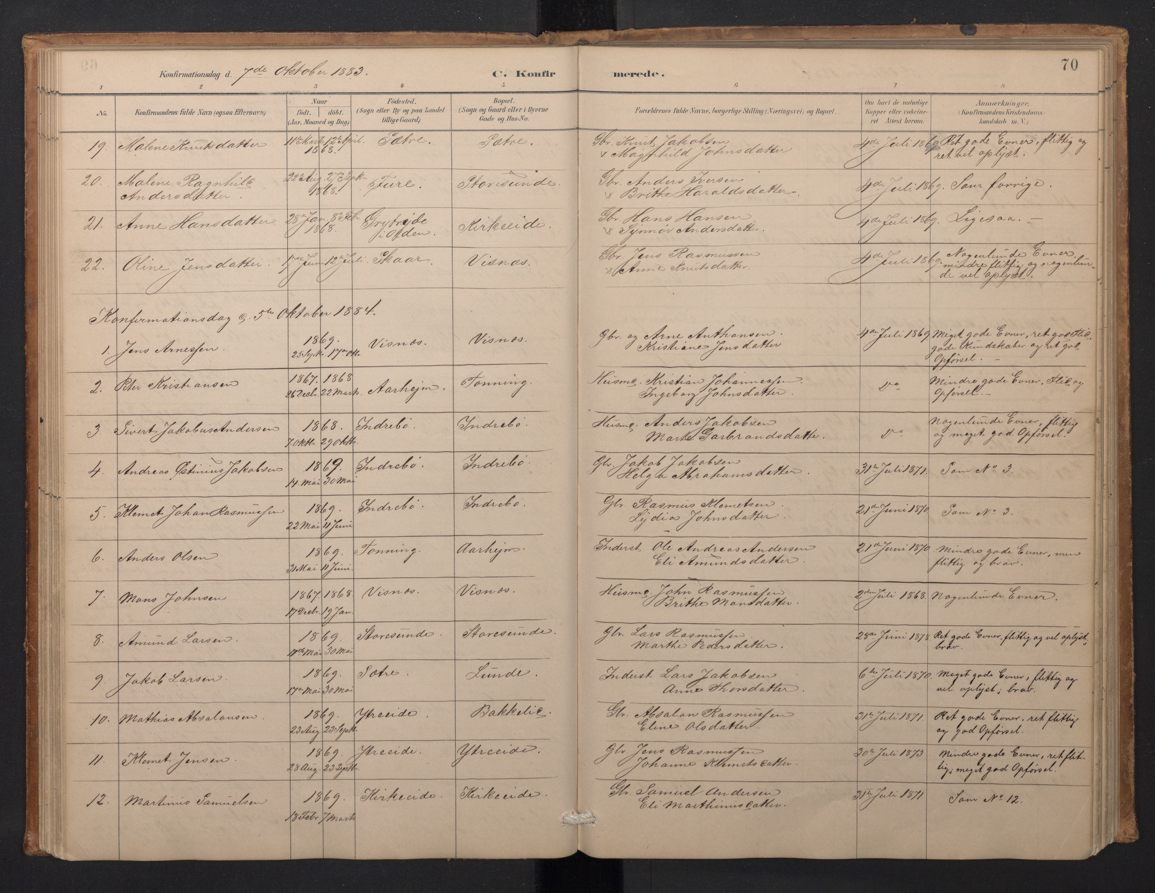 Stryn Sokneprestembete, AV/SAB-A-82501: Klokkerbok nr. A 2, 1883-1905, s. 69b-70a