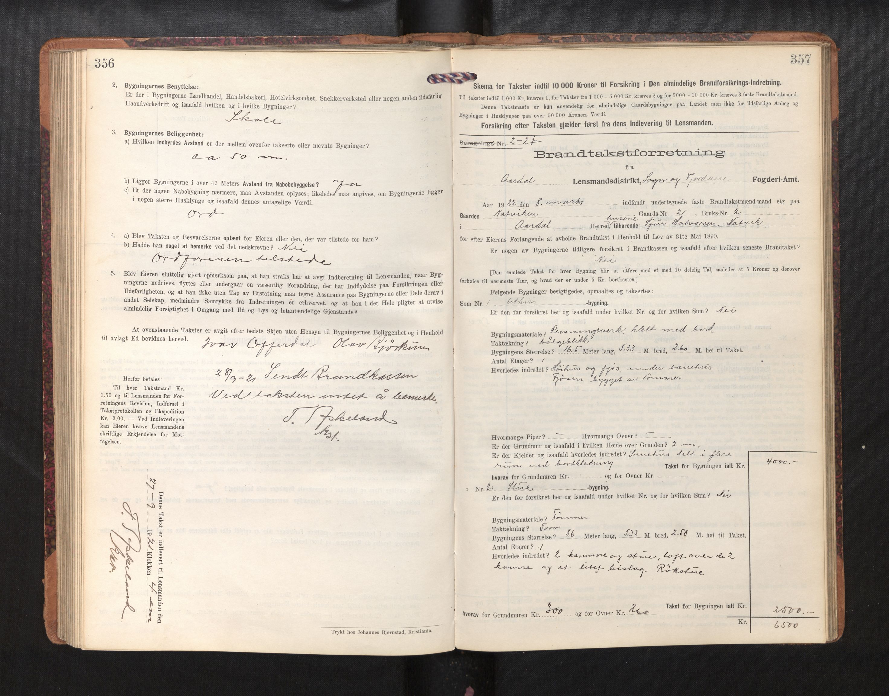 Lensmannen i Årdal, SAB/A-30501/0012/L0009: Branntakstprotokoll, skjematakst, 1914-1926, s. 356-357