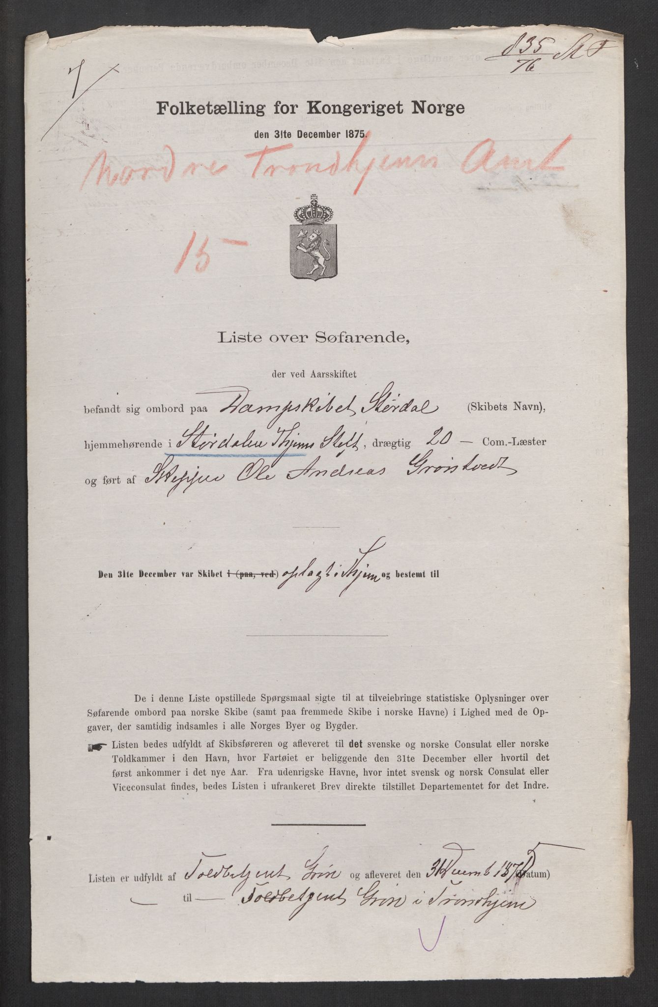 RA, Folketelling 1875, skipslister: Skip i innenrikske havner, hjemmehørende i 1) landdistrikter, 2) forskjellige steder, 3) utlandet, 1875, s. 352