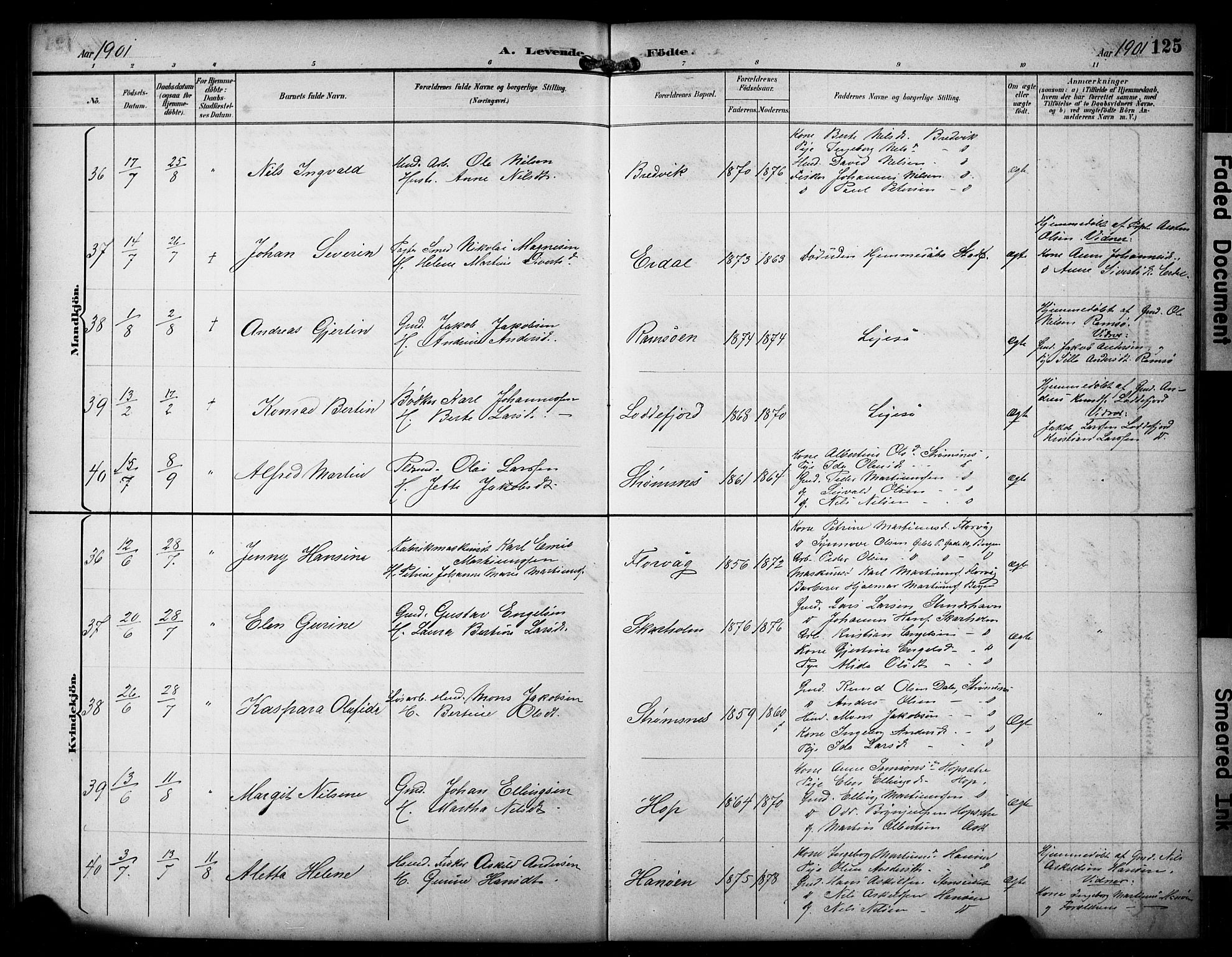 Askøy Sokneprestembete, AV/SAB-A-74101/H/Ha/Hab/Haba/L0009: Klokkerbok nr. A 9, 1894-1903, s. 125