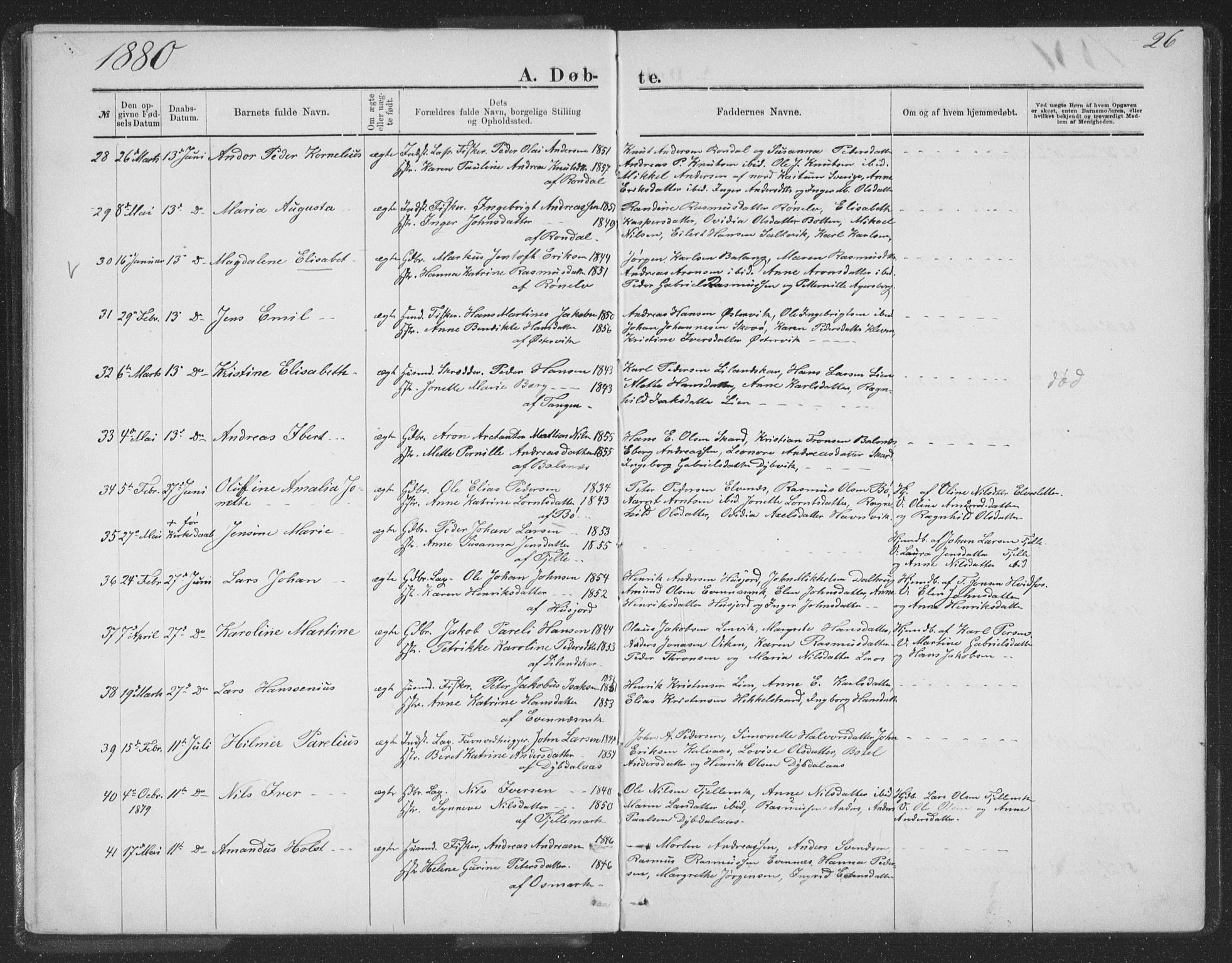 Ministerialprotokoller, klokkerbøker og fødselsregistre - Nordland, AV/SAT-A-1459/863/L0913: Klokkerbok nr. 863C03, 1877-1885, s. 26