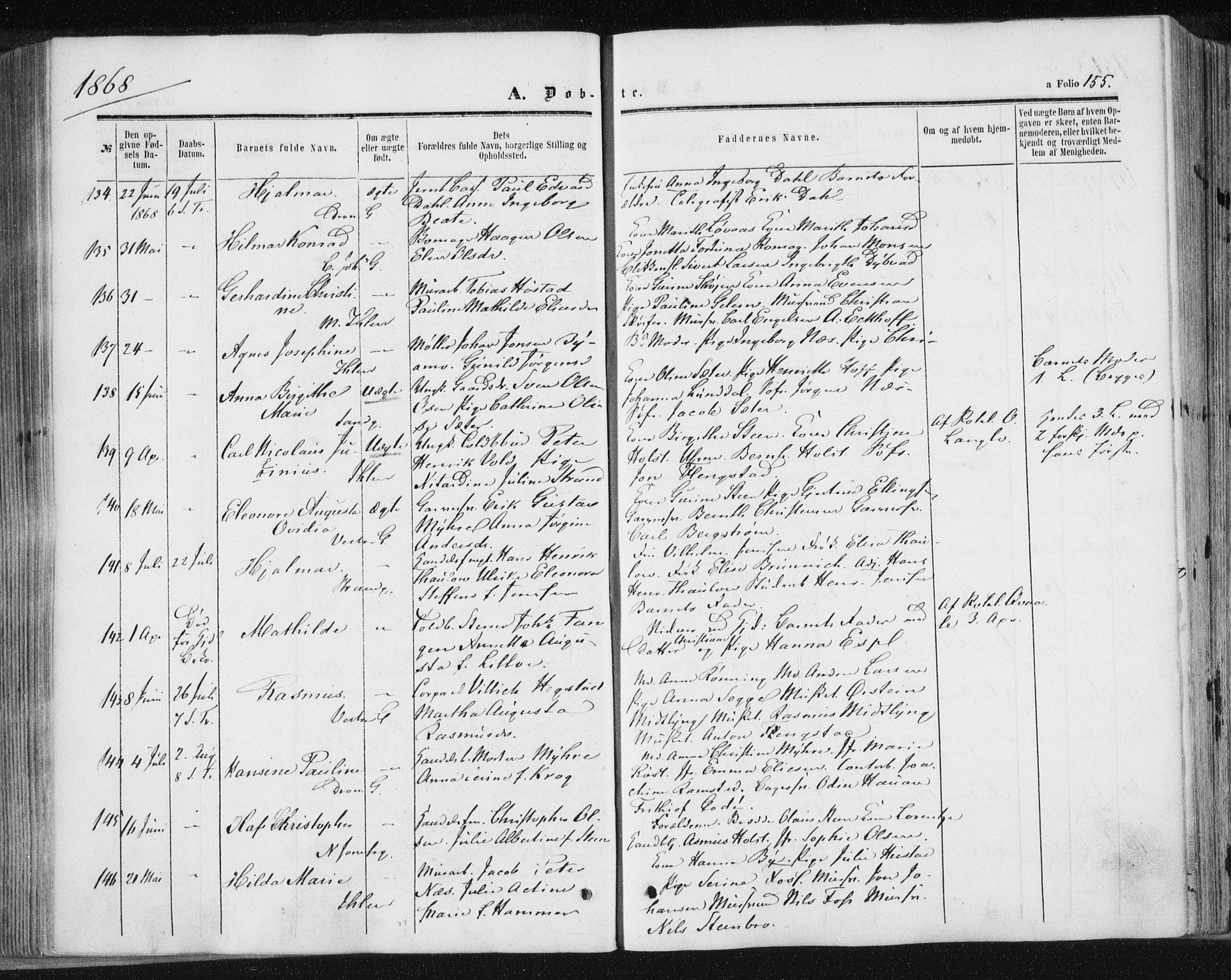 Ministerialprotokoller, klokkerbøker og fødselsregistre - Sør-Trøndelag, SAT/A-1456/602/L0115: Ministerialbok nr. 602A13, 1860-1872, s. 155