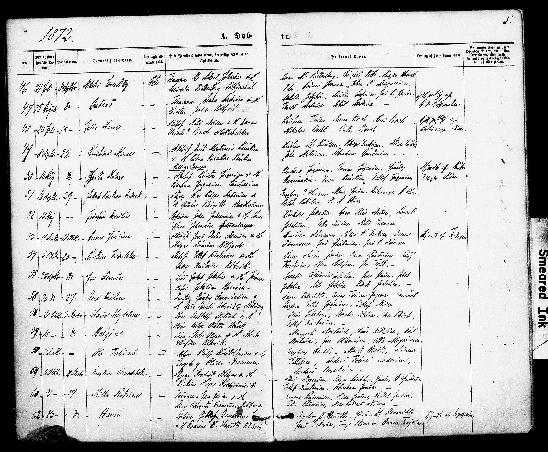 Hisøy sokneprestkontor, AV/SAK-1111-0020/F/Fa/L0002: Ministerialbok nr. A 2, 1872-1880, s. 5