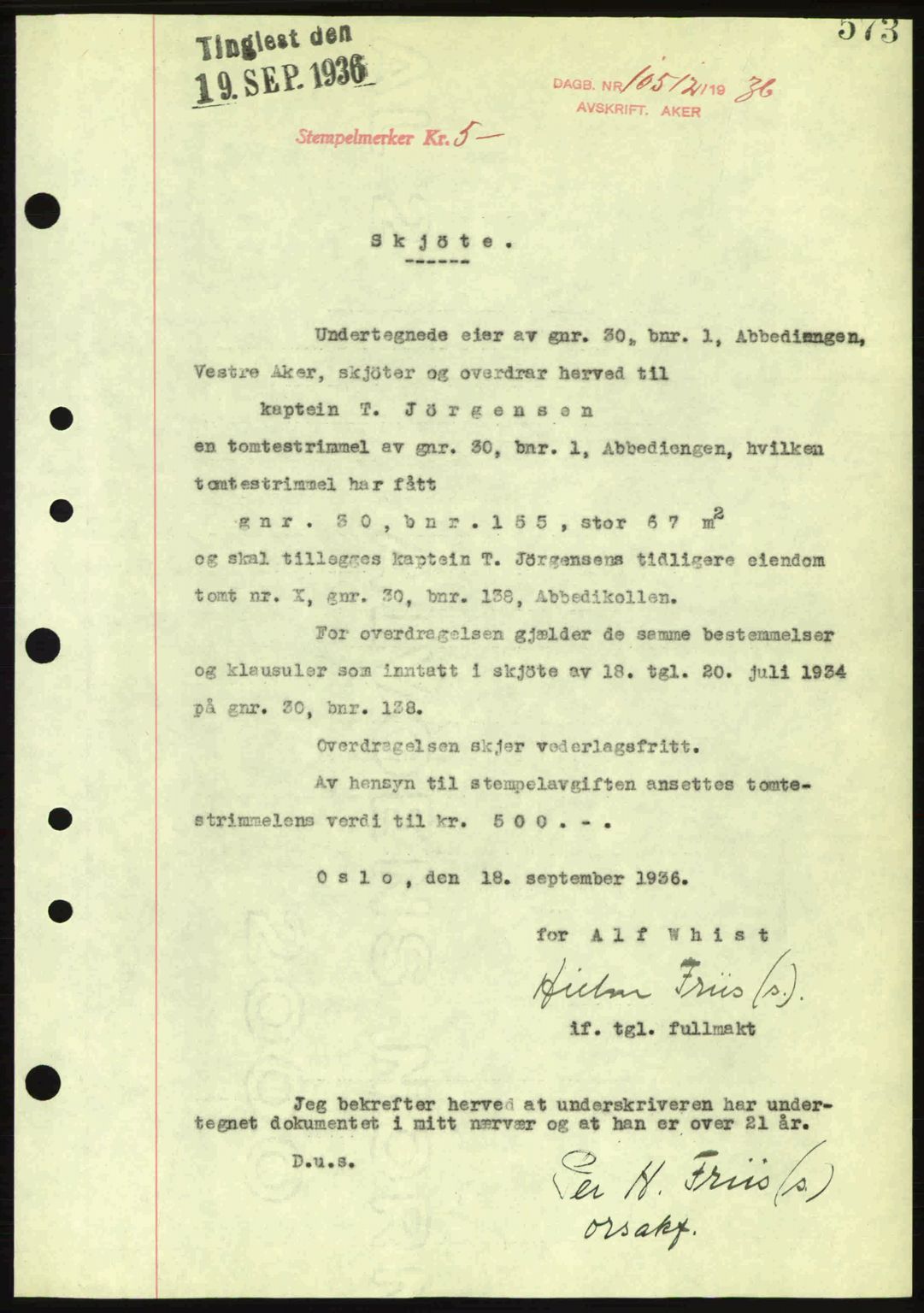 Aker herredsskriveri, SAO/A-10896/G/Gb/Gba/Gbab/L0008: Pantebok nr. A141, 1936-1936, Dagboknr: 10512/1936
