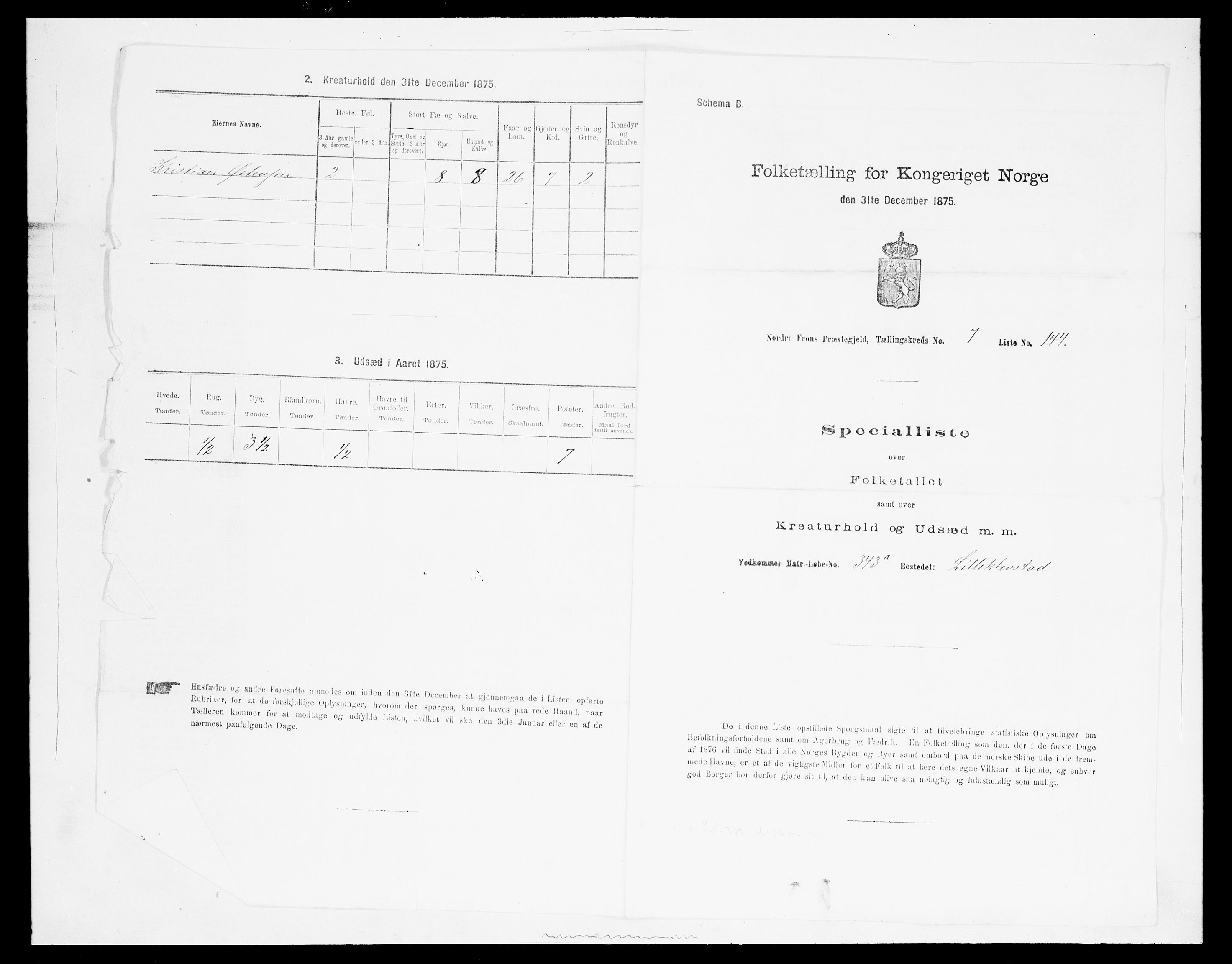 SAH, Folketelling 1875 for 0518P Nord-Fron prestegjeld, 1875, s. 1431