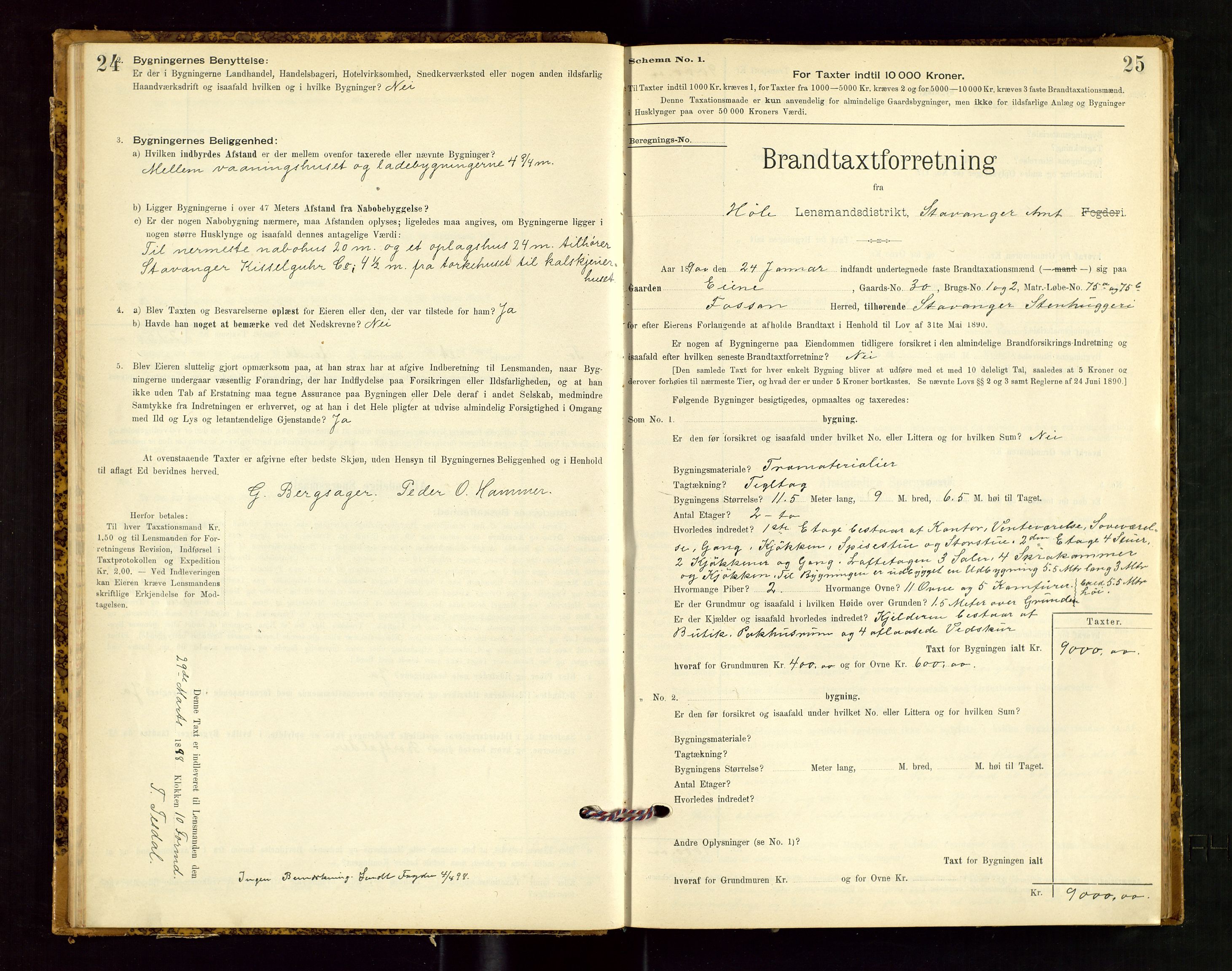 Høle og Forsand lensmannskontor, SAST/A-100127/Gob/L0001: "Brandtaxtprotokol" - skjematakst, 1897-1940, s. 24-25