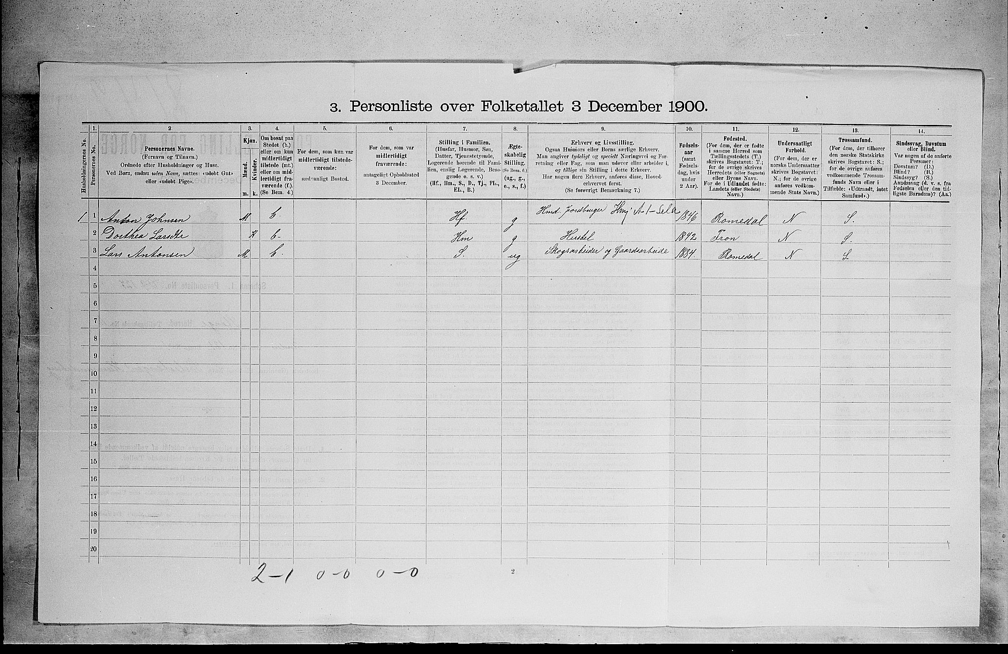 SAH, Folketelling 1900 for 0417 Stange herred, 1900, s. 2136