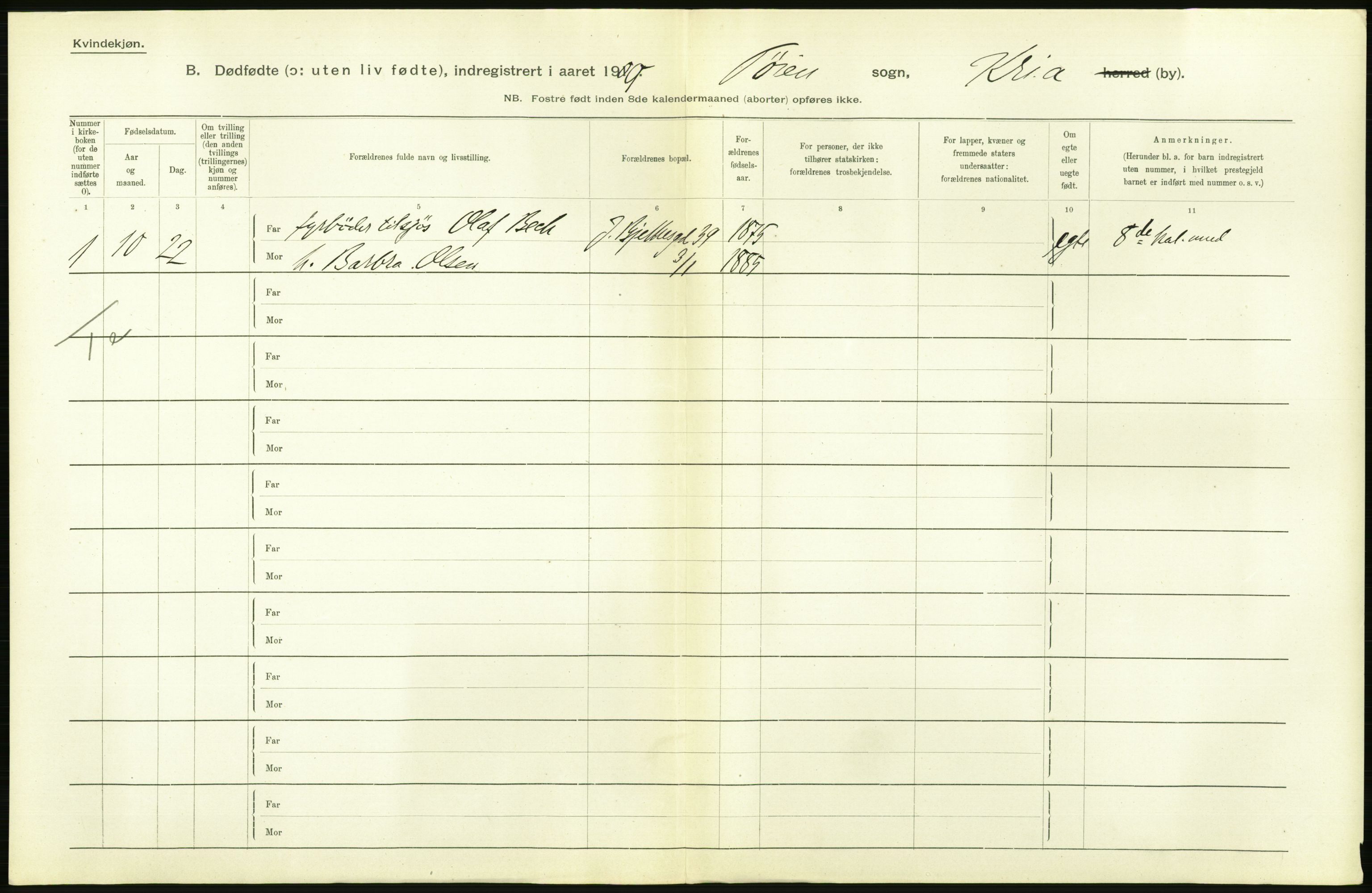 Statistisk sentralbyrå, Sosiodemografiske emner, Befolkning, RA/S-2228/D/Df/Dfa/Dfag/L0010: Kristiania: Døde, dødfødte., 1909, s. 476