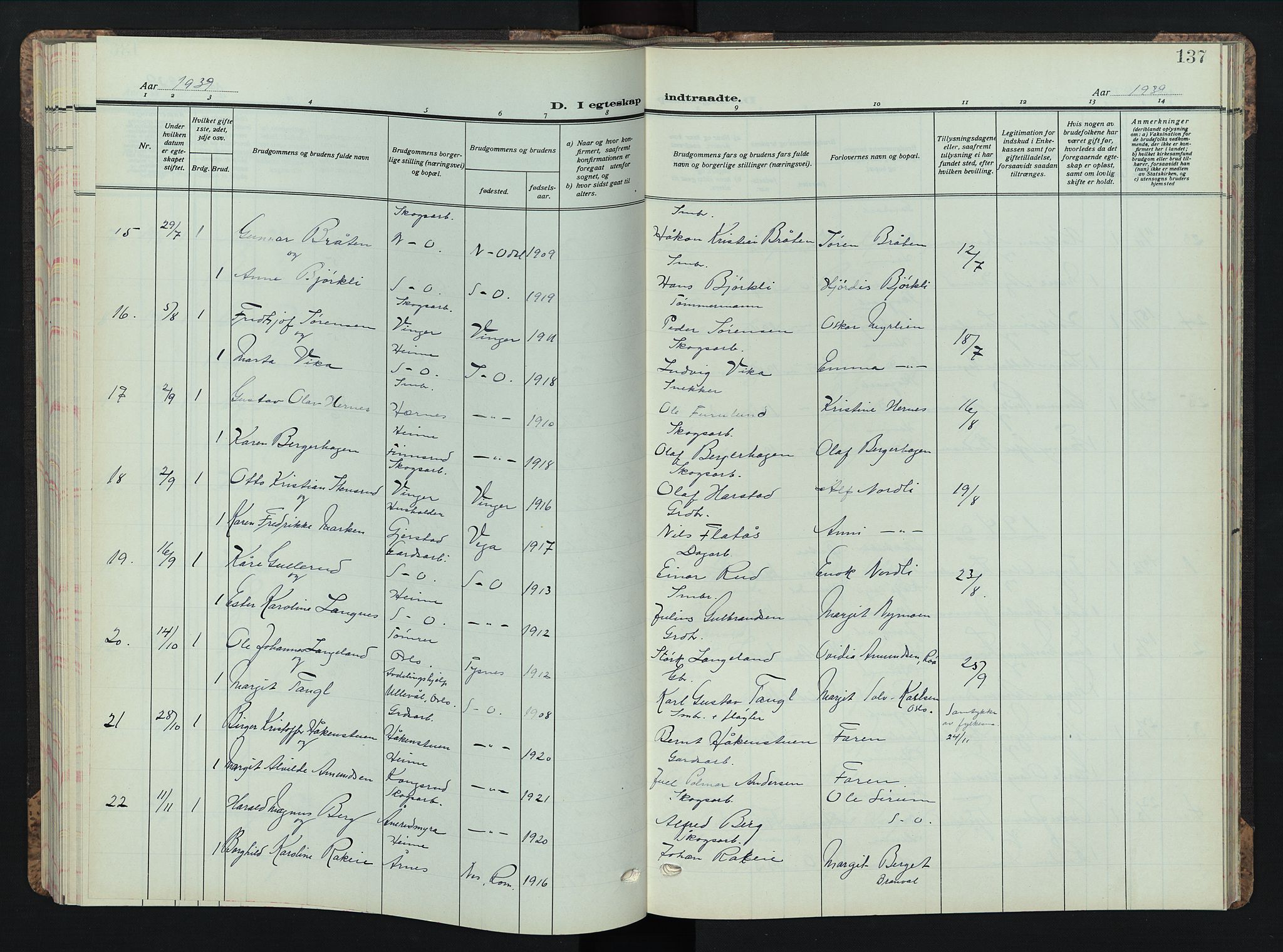 Sør-Odal prestekontor, AV/SAH-PREST-030/H/Ha/Hab/L0013: Klokkerbok nr. 13, 1933-1951, s. 137