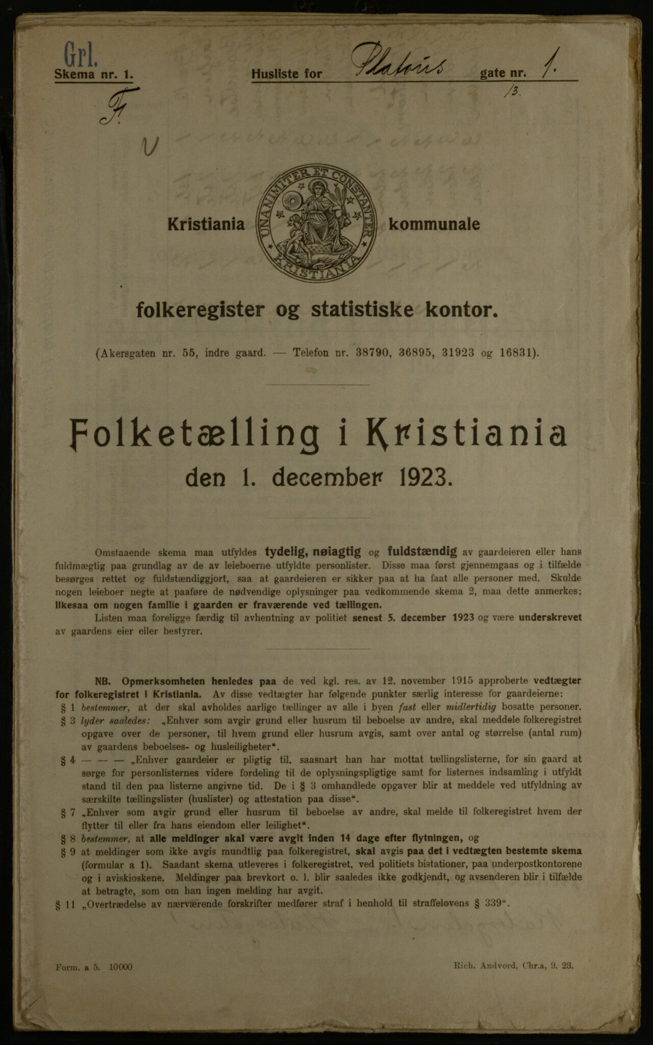 OBA, Kommunal folketelling 1.12.1923 for Kristiania, 1923, s. 88370