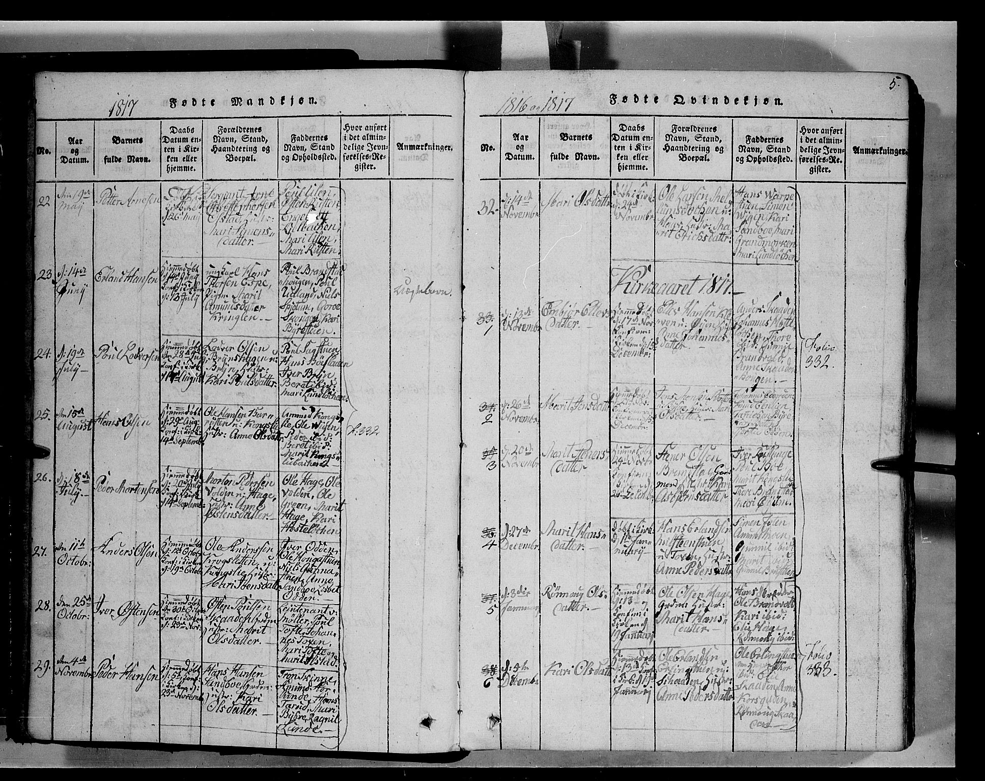 Fron prestekontor, AV/SAH-PREST-078/H/Ha/Hab/L0004: Klokkerbok nr. 4, 1816-1850, s. 5