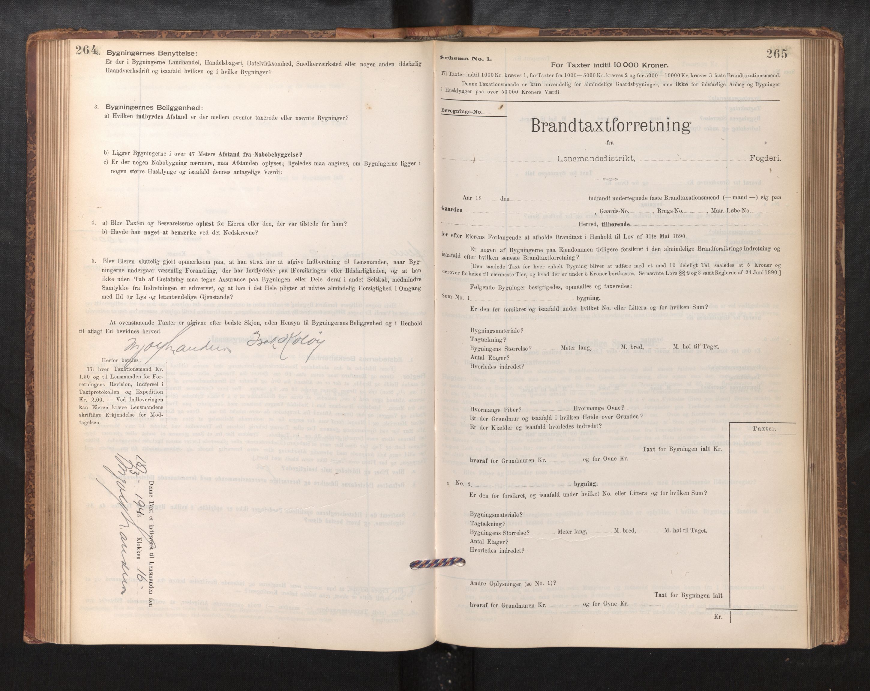 Lensmannen i Fitjar, AV/SAB-A-32001/0012/L0001: Branntakstprotokoll, skjematakst, 1895-1948, s. 264-265