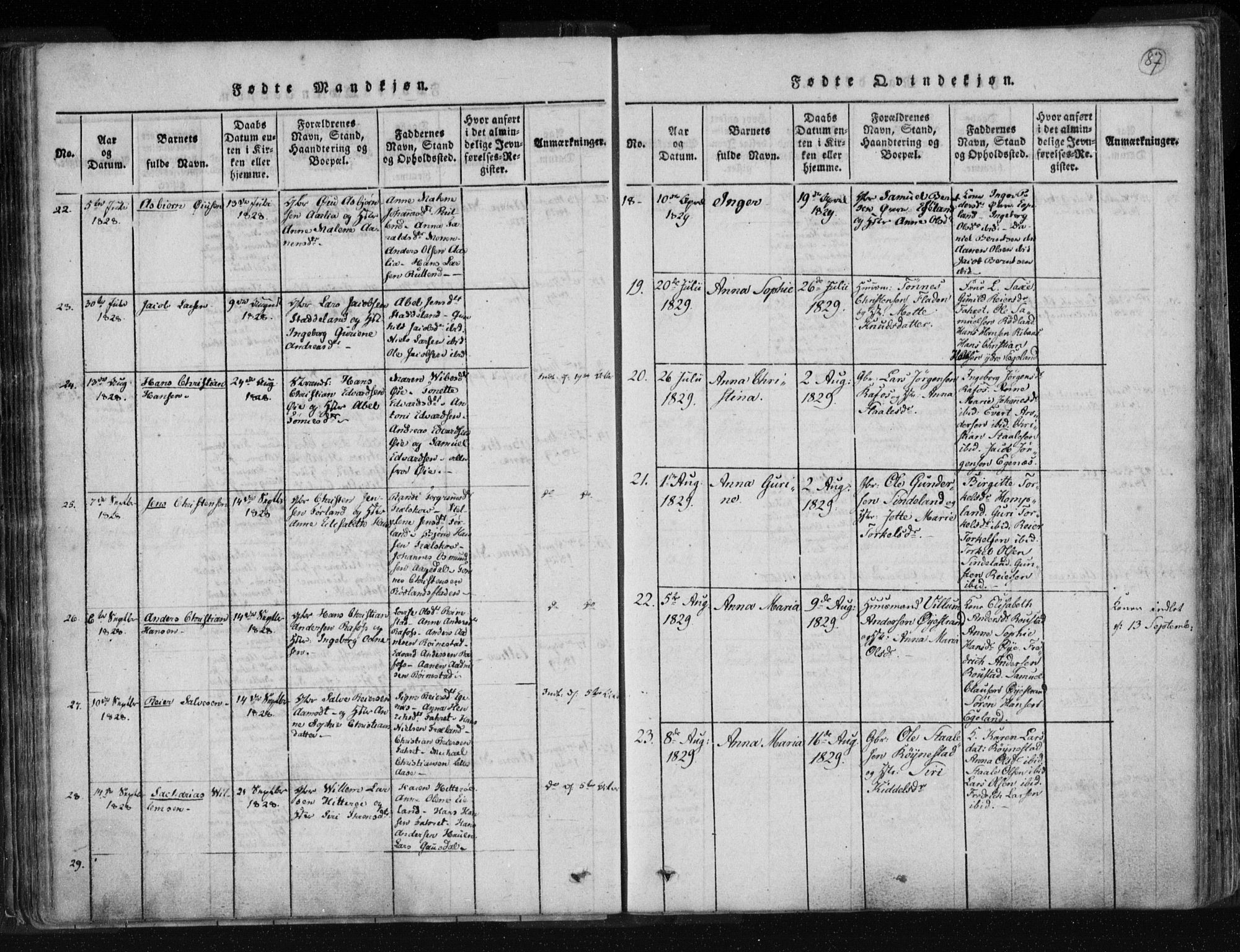 Kvinesdal sokneprestkontor, AV/SAK-1111-0026/F/Fa/Fab/L0003: Ministerialbok nr. A 3, 1815-1829, s. 87