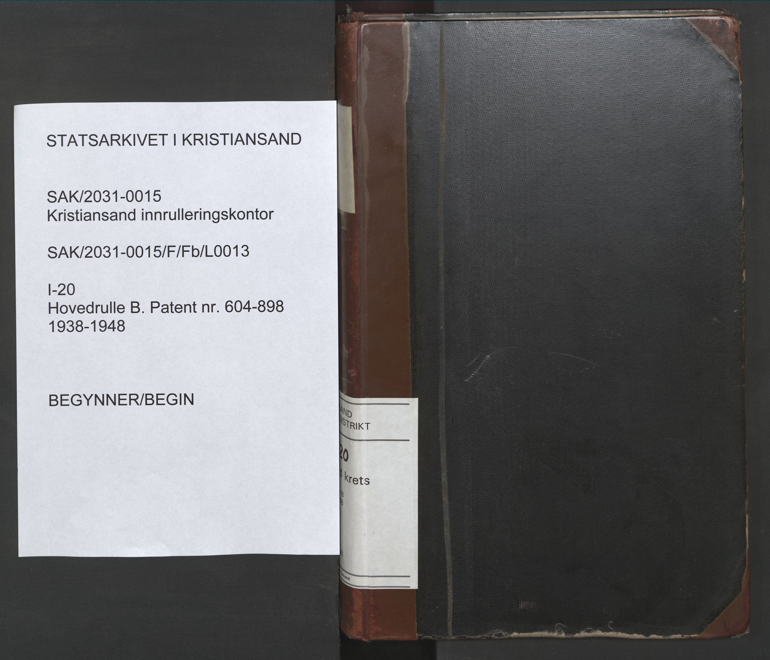 Kristiansand mønstringskrets, AV/SAK-2031-0015/F/Fb/L0013: Hovedrulle B nr 604-898, I-20, 1938-1948, s. 1