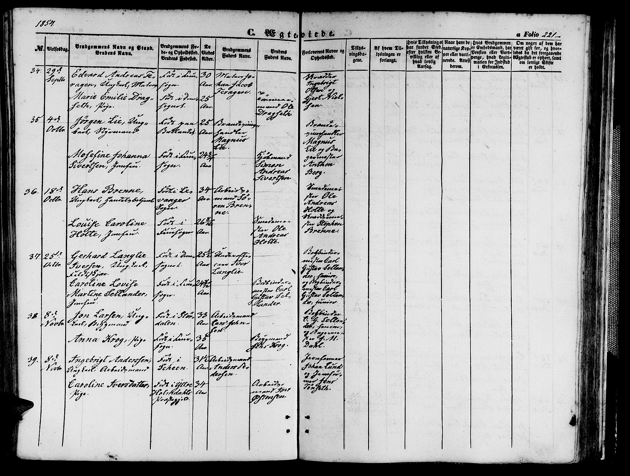Ministerialprotokoller, klokkerbøker og fødselsregistre - Sør-Trøndelag, SAT/A-1456/602/L0138: Klokkerbok nr. 602C06, 1853-1858, s. 221
