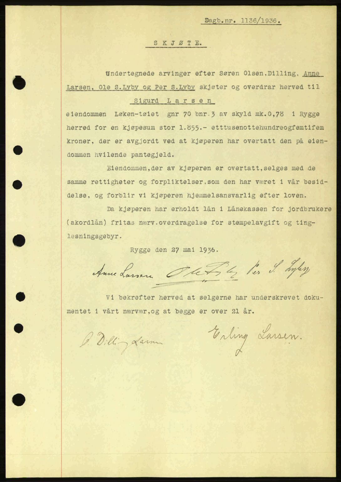Moss sorenskriveri, SAO/A-10168: Pantebok nr. A1, 1936-1936, Dagboknr: 1136/1936