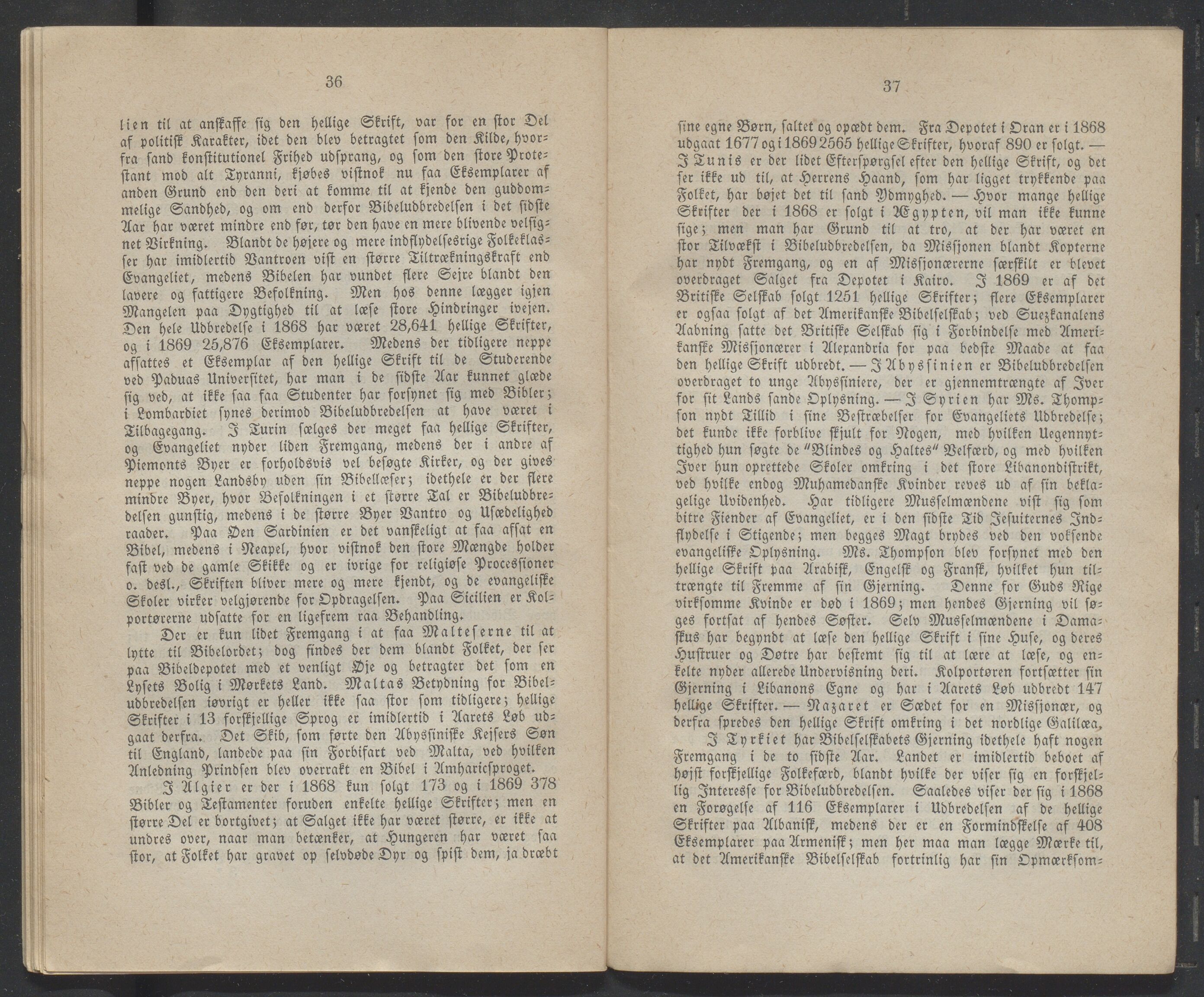 Det Norske Bibelselskap, VID/MDA-A-1528/X/L0002/0003/0001: Årsberetninger / Årsberetning 54, 55 og 56, 1869, s. 36-37