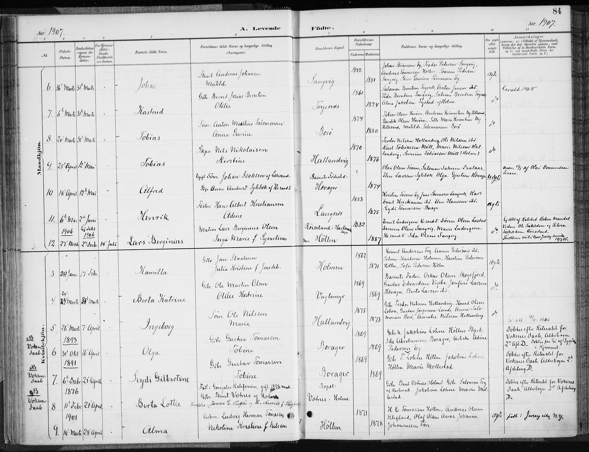 Søgne sokneprestkontor, AV/SAK-1111-0037/F/Fa/Fab/L0013: Ministerialbok nr. A 13, 1892-1911, s. 84