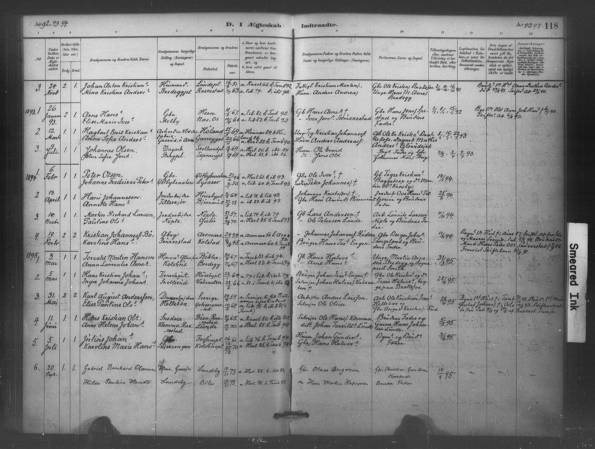 Eidsberg prestekontor Kirkebøker, AV/SAO-A-10905/F/Fc/L0001: Ministerialbok nr. III 1, 1879-1905, s. 118