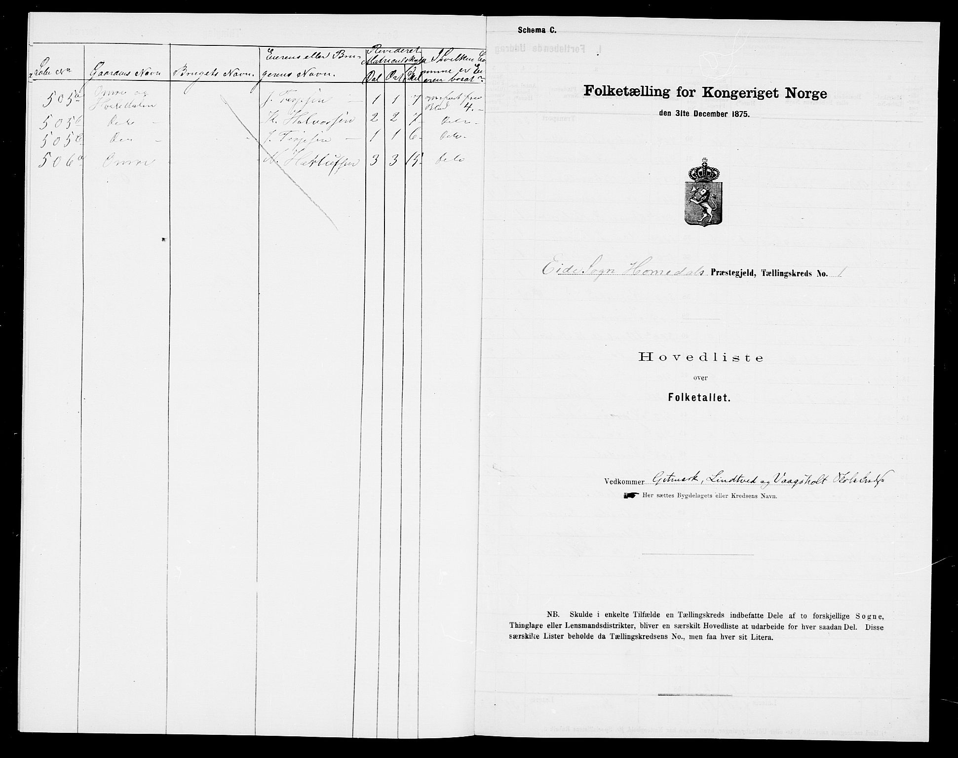 SAK, Folketelling 1875 for 0924P Homedal prestegjeld, 1875, s. 9